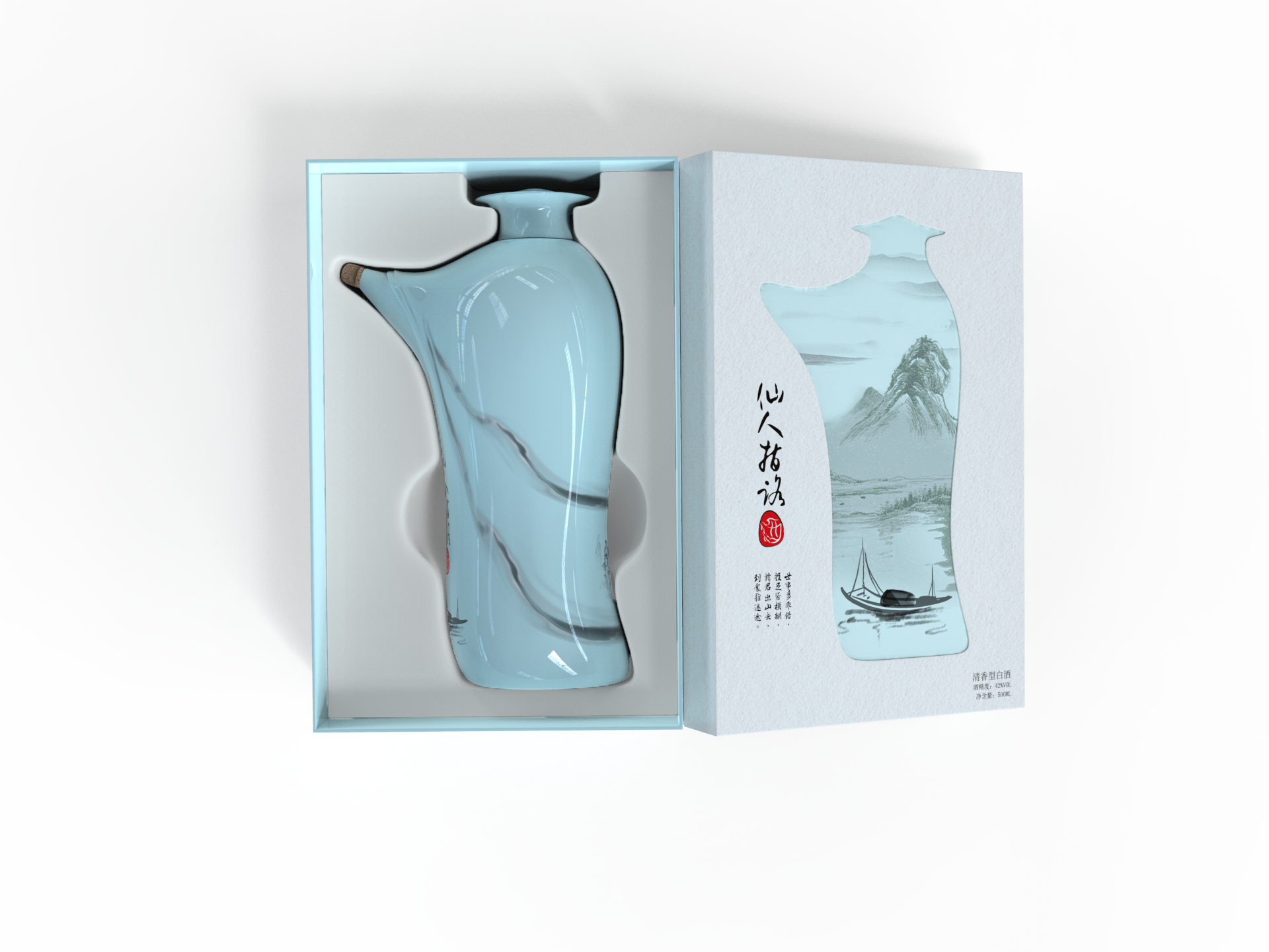 Fairy Finger Road，ceramics，Cultural creation，Green design，Ink and wash，Personification，traditional culture，Wine bottle packaging design，