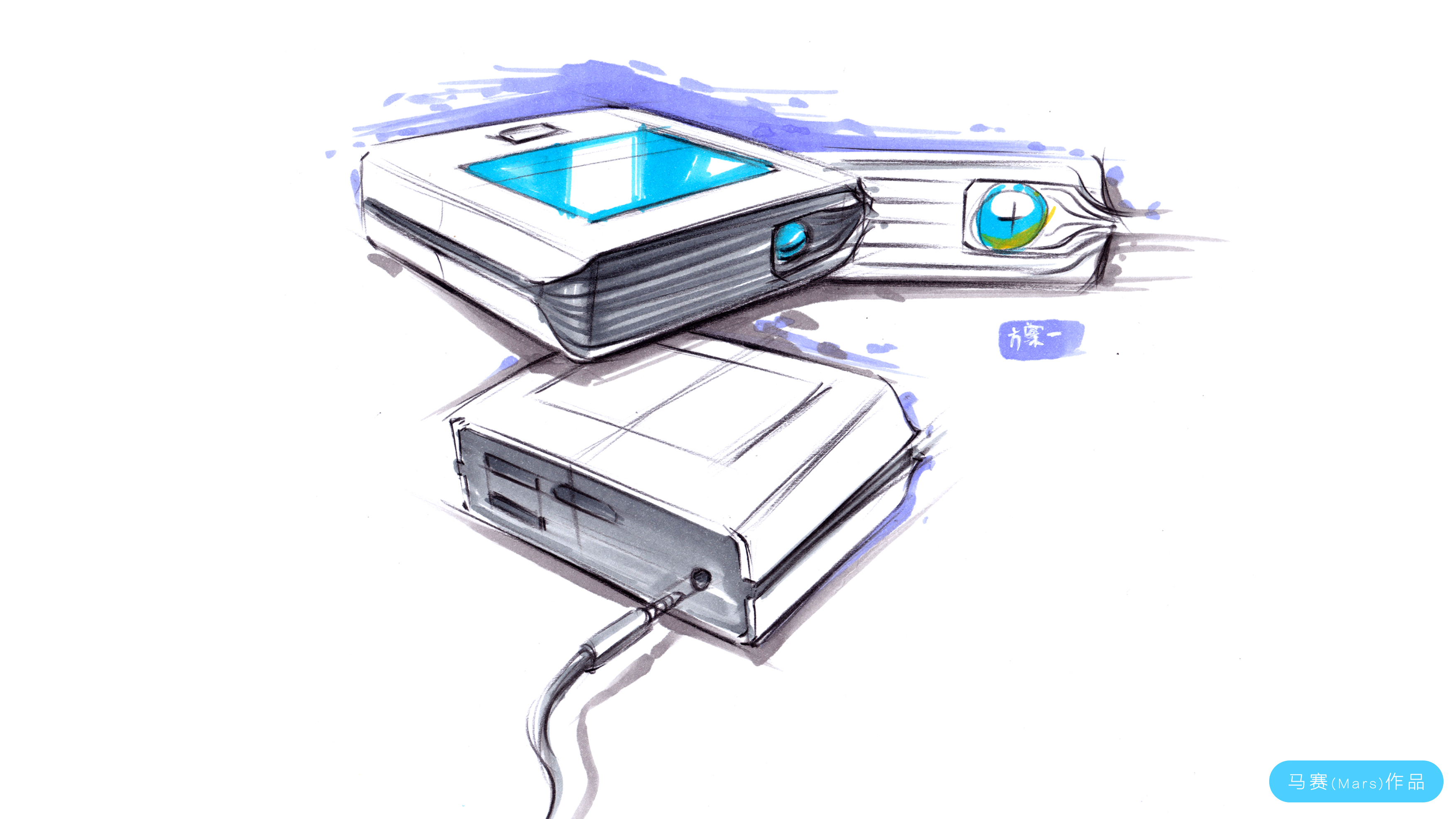 Hand drawn industrial products，Projector，Product renderings，Design Research，Hand drawn products，Hand drawn renderings of products，