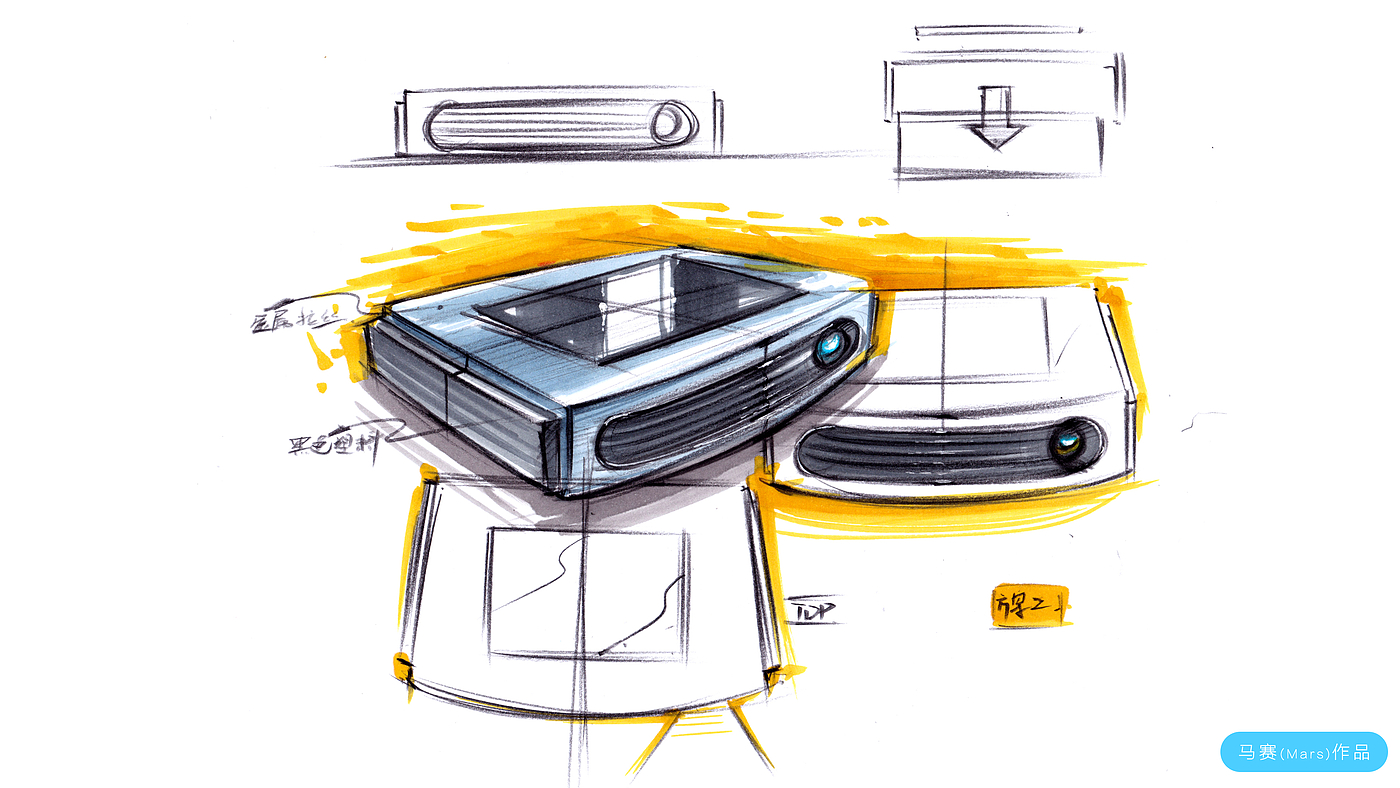 Hand drawn industrial products，Projector，Product renderings，Design Research，Hand drawn products，Hand drawn renderings of products，
