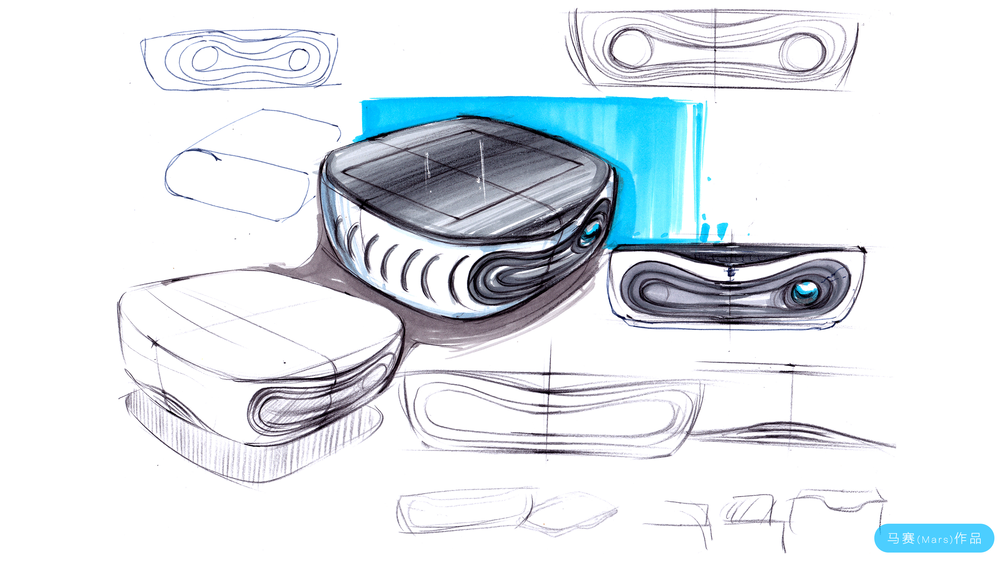 Hand drawn industrial products，Projector，Product renderings，Design Research，Hand drawn products，Hand drawn renderings of products，