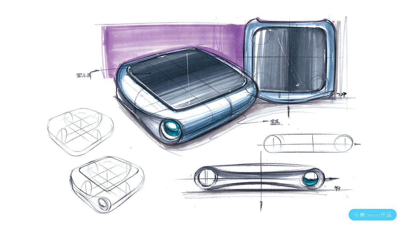 Hand drawn industrial products，Projector，Product renderings，Design Research，Hand drawn products，Hand drawn renderings of products，