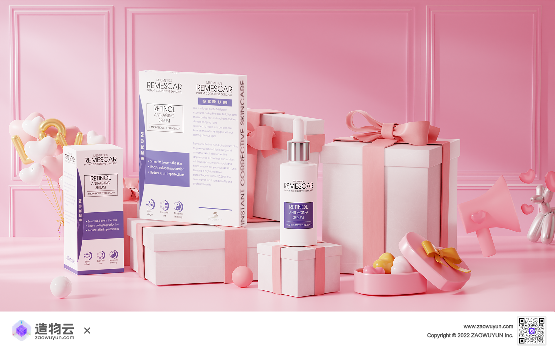 3d，E-commerce scene，Render，Beauty care，Valentine's Day，Pink，three-dimensional，product，