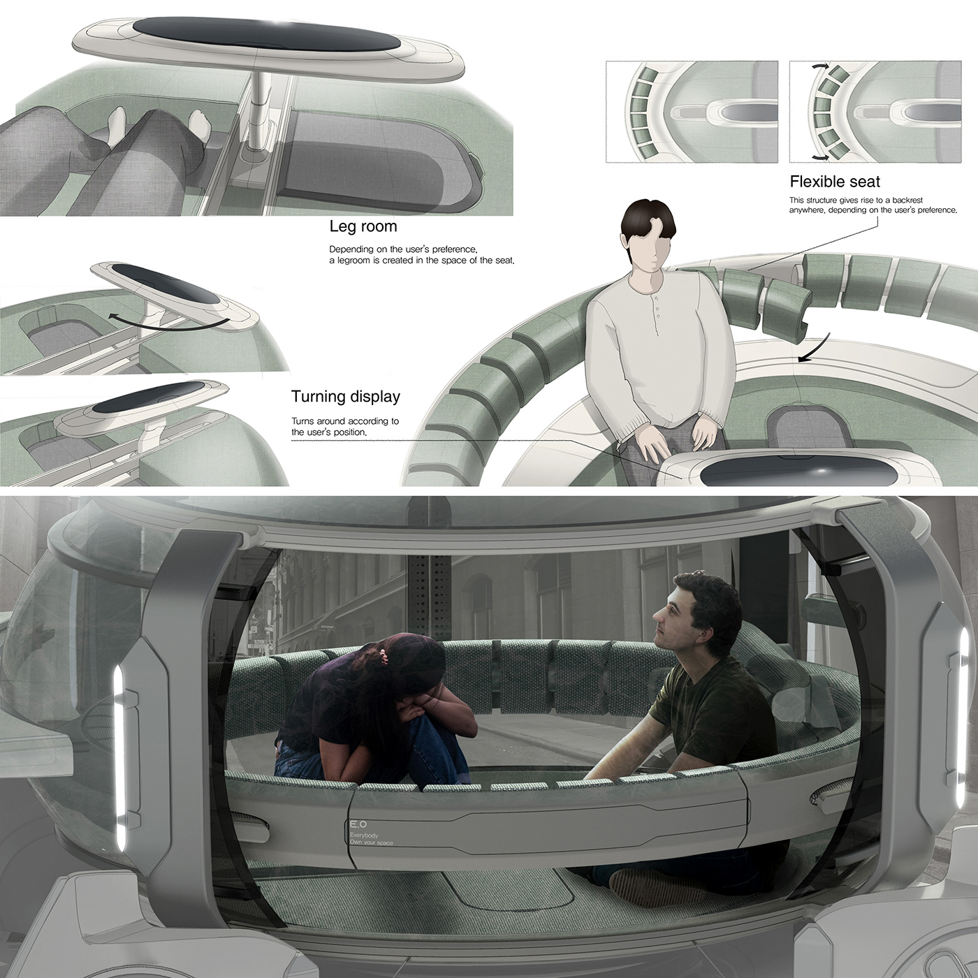 industrial design，Renault E.O，concept，mobility，rest，