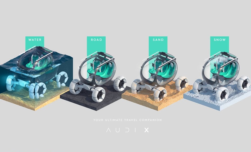 AUDI X，TRAVEL COMPANION，Amphibious vehicle，Amphibious，explore，Audi x，Automobile design，conceptual design，