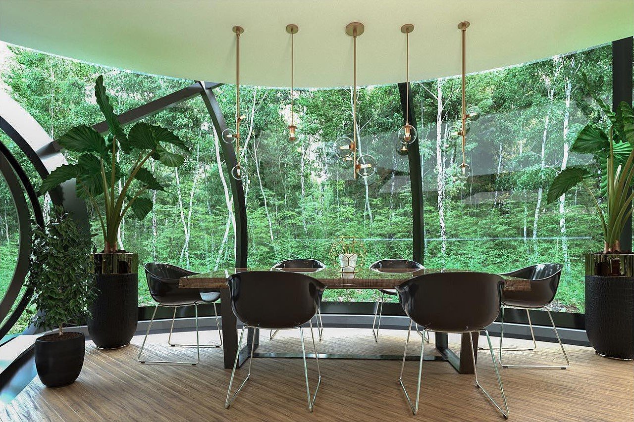 UN10 Design Studio，Living O'Pod，豆荚屋，自然，露营舱，360° 旋转，