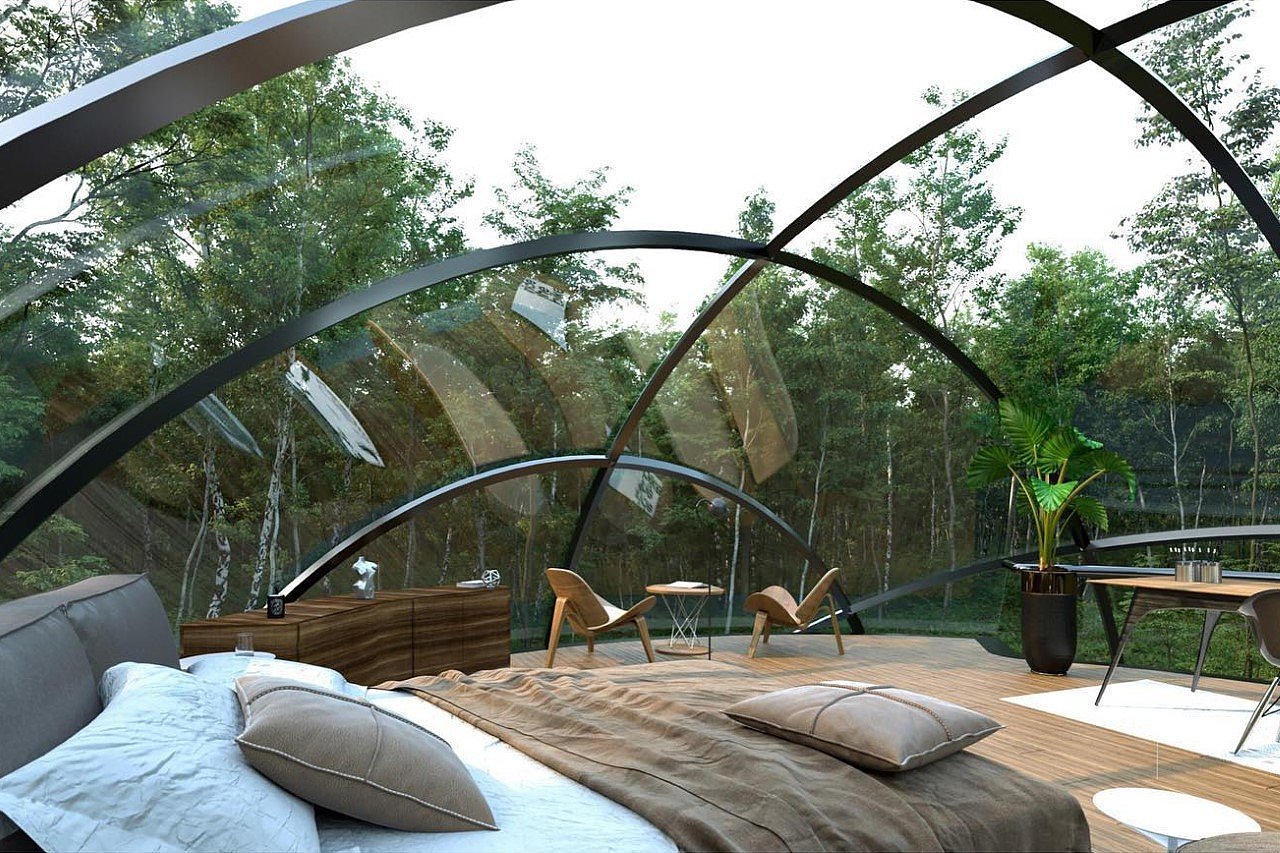 UN10 Design Studio，Living O'Pod，豆荚屋，自然，露营舱，360° 旋转，