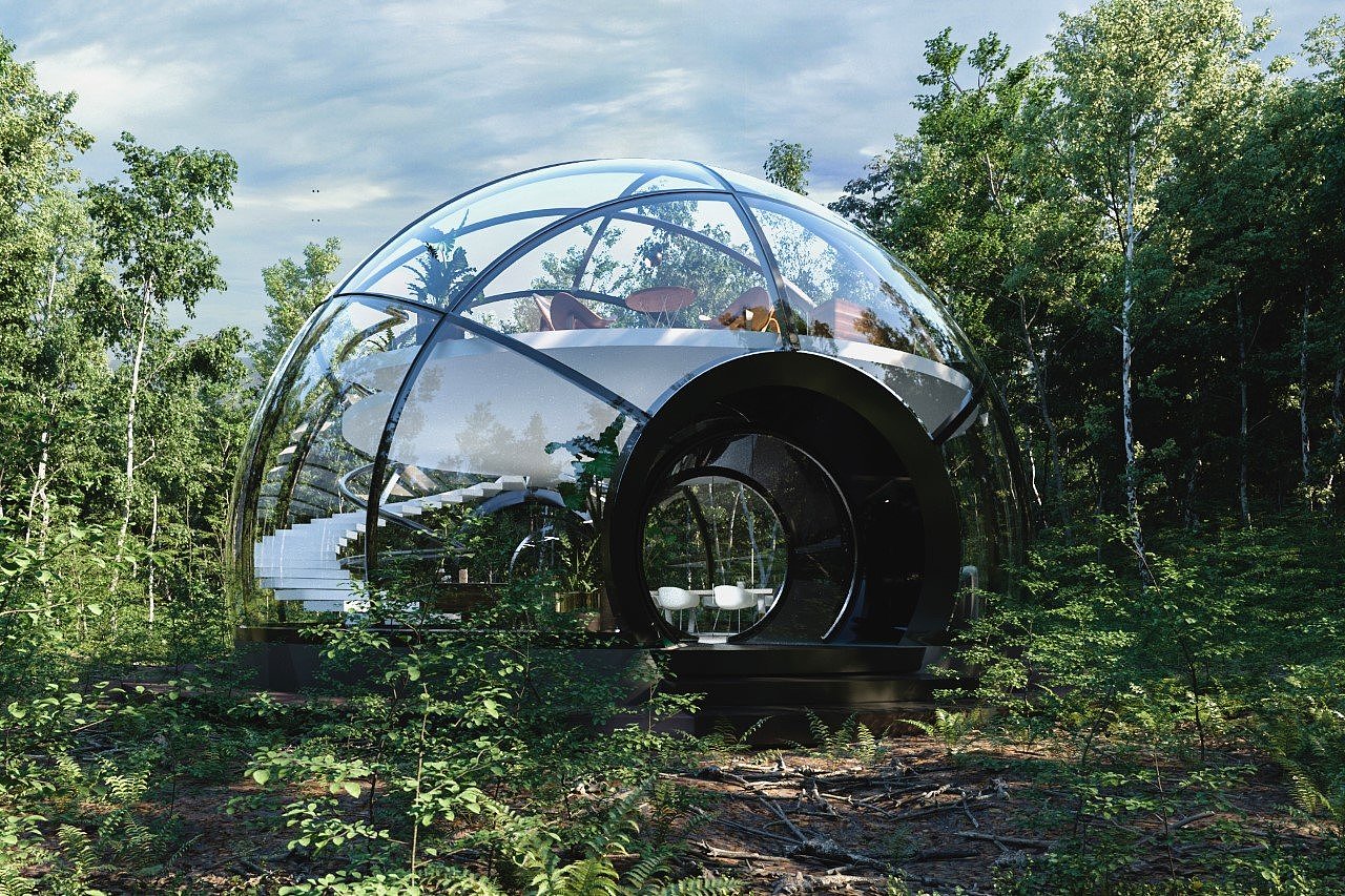 UN10 Design Studio，Living O'Pod，豆荚屋，自然，露营舱，360° 旋转，