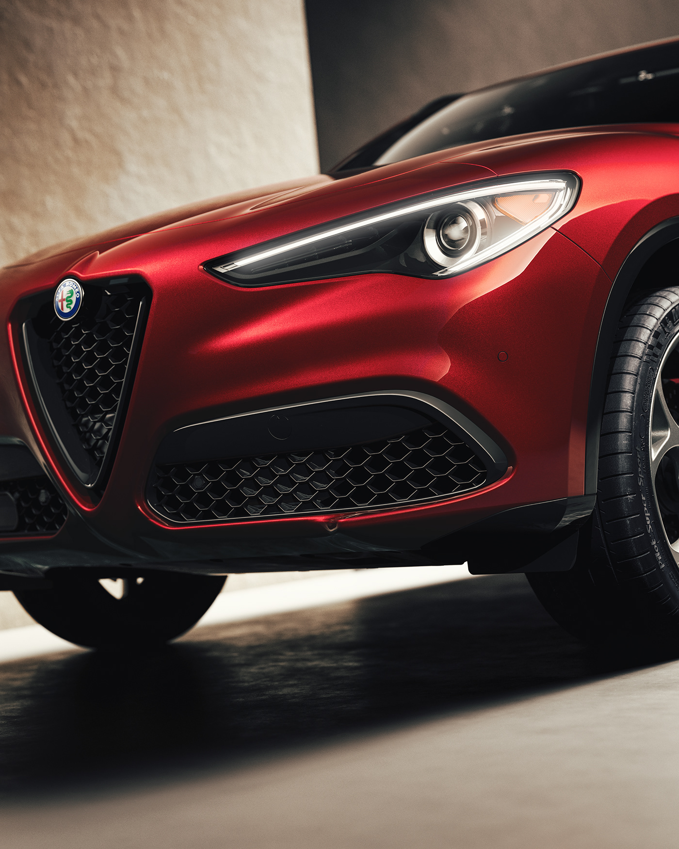 Mateusz Koźbielak，Alfa Romeo Stelvio，CGI rendering，Streamlined design，