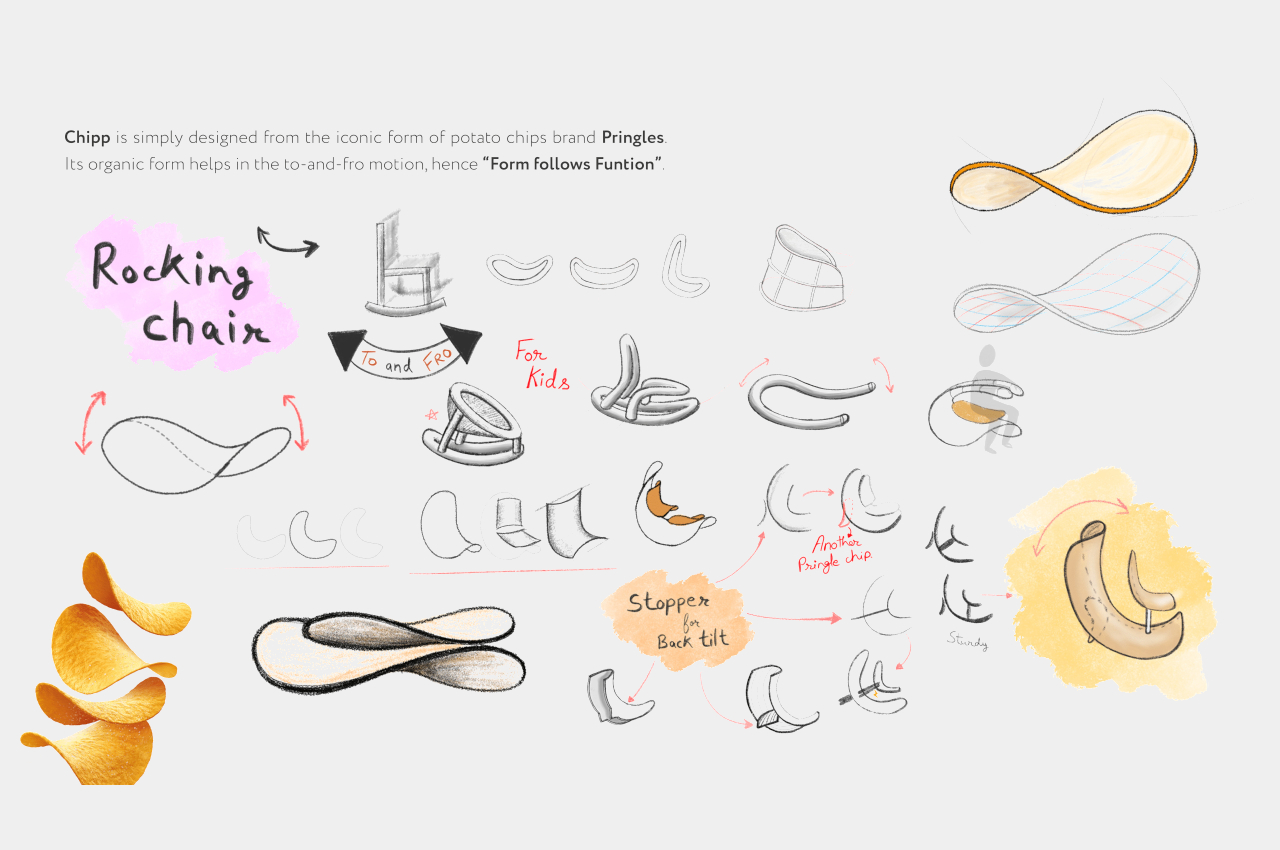Pranay Patidar，Rocking chair，Form obeys function，Curve design，Chipp，Ergonomics，
