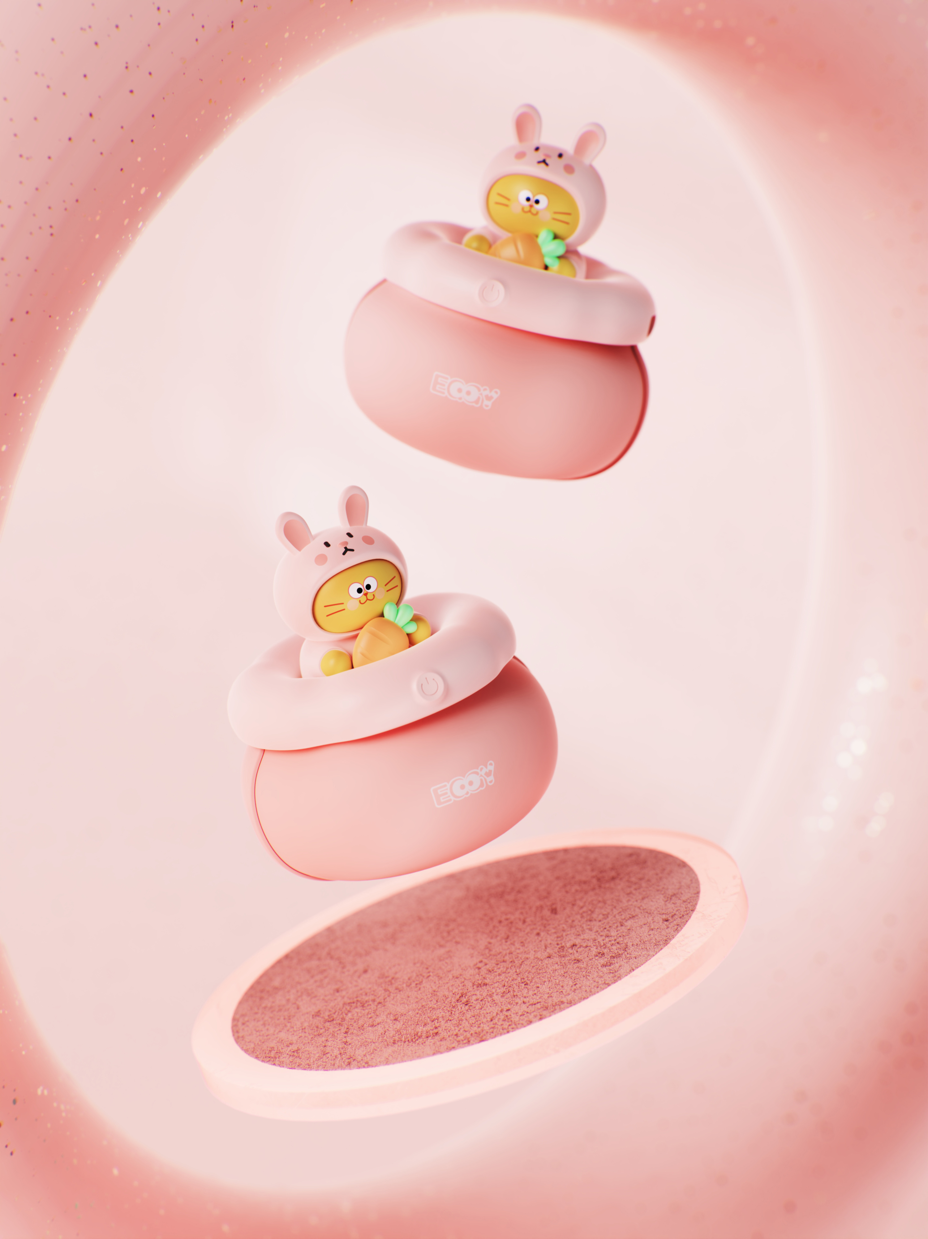 The Year of the Rabbit，Hand warmer，portable source，Egg yolk cat，product design，3D rendering，
