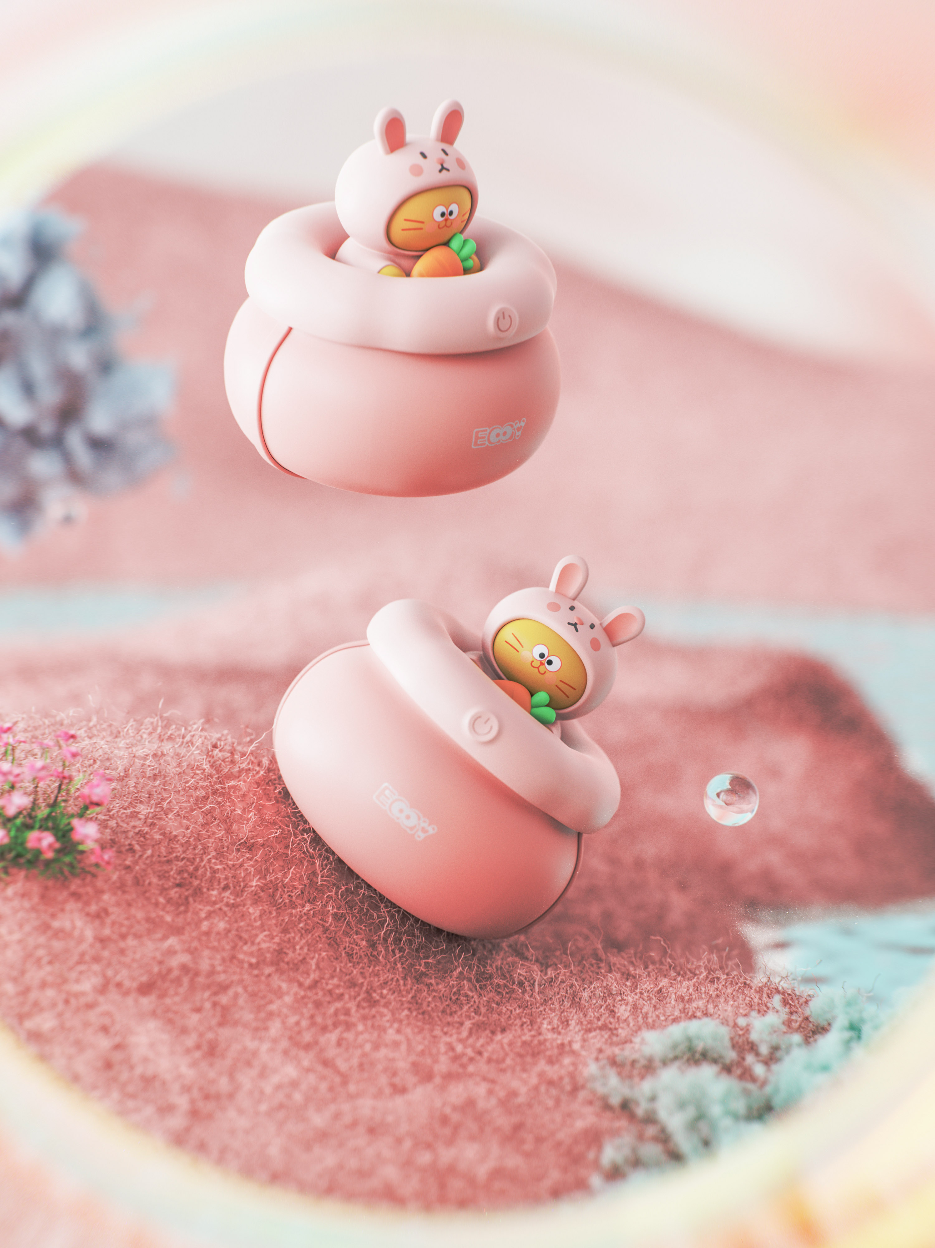 The Year of the Rabbit，Hand warmer，portable source，Egg yolk cat，product design，3D rendering，
