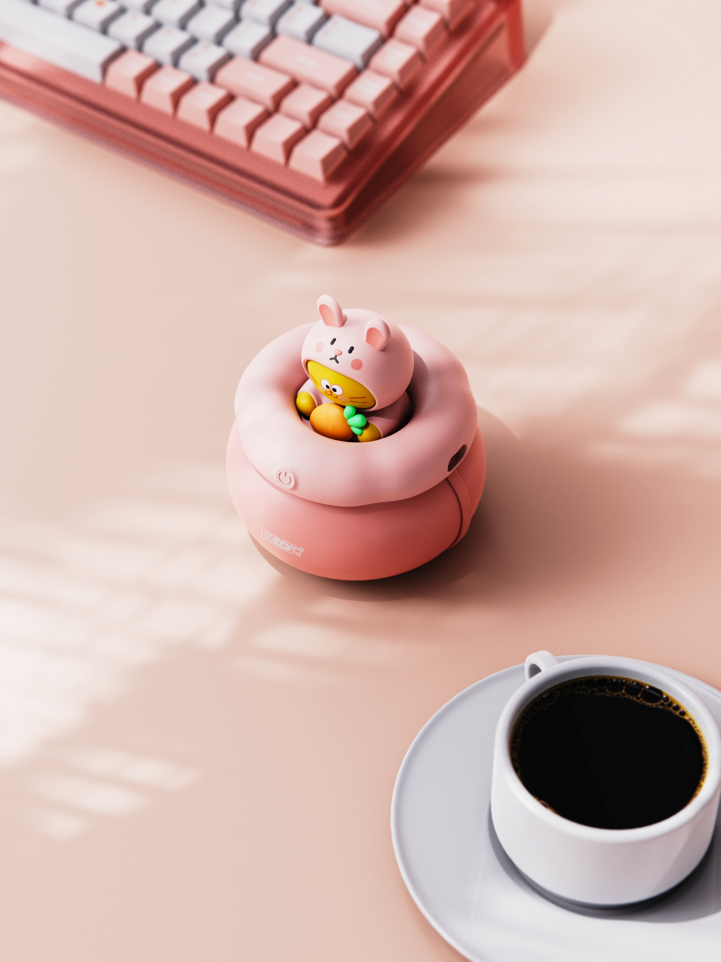 The Year of the Rabbit，Hand warmer，portable source，Egg yolk cat，product design，3D rendering，