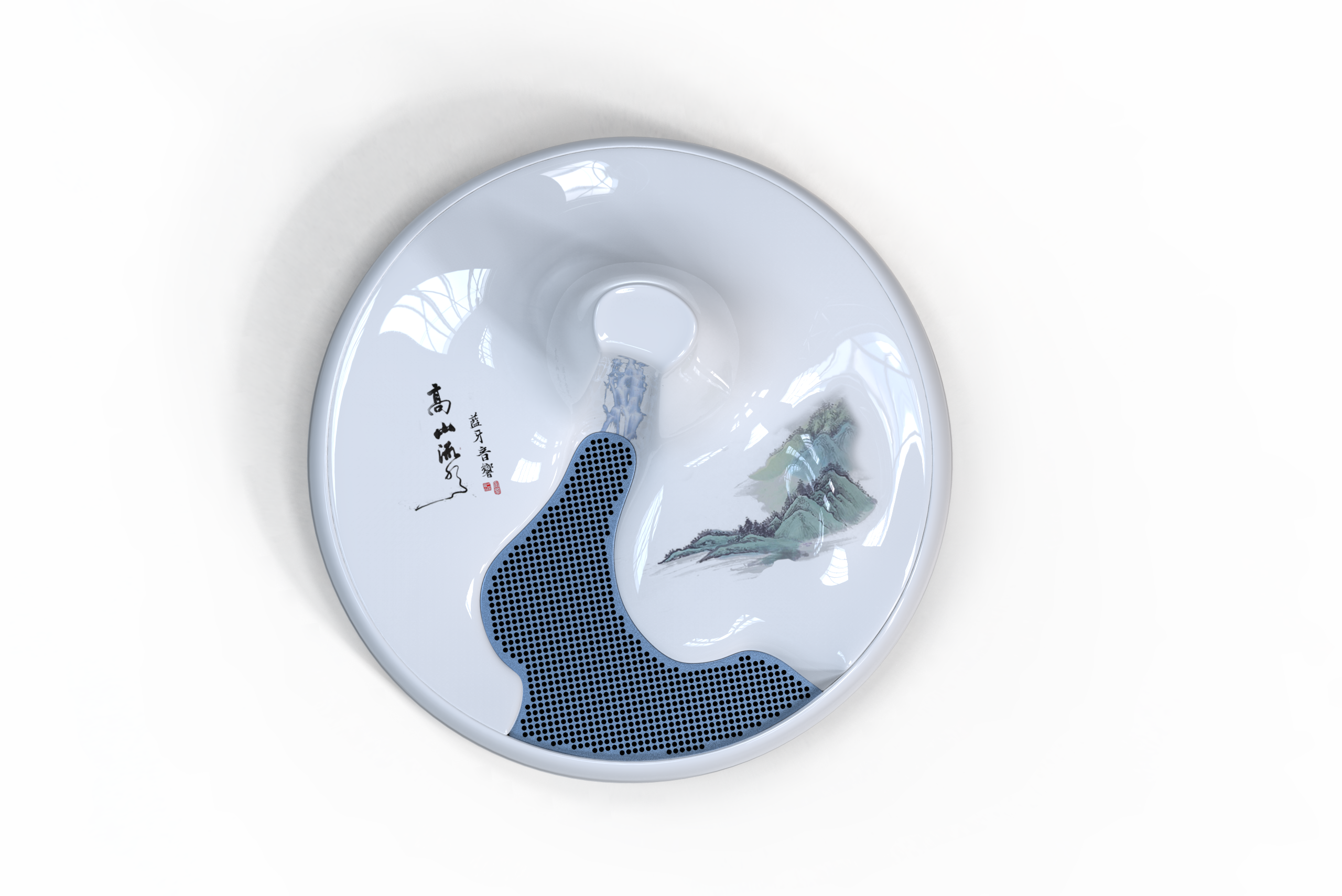 High mountains and flowing water，Idiom Wen Chuang，ceramics，Chinese style，Ink and wash，artistic conception，sound，National tide，