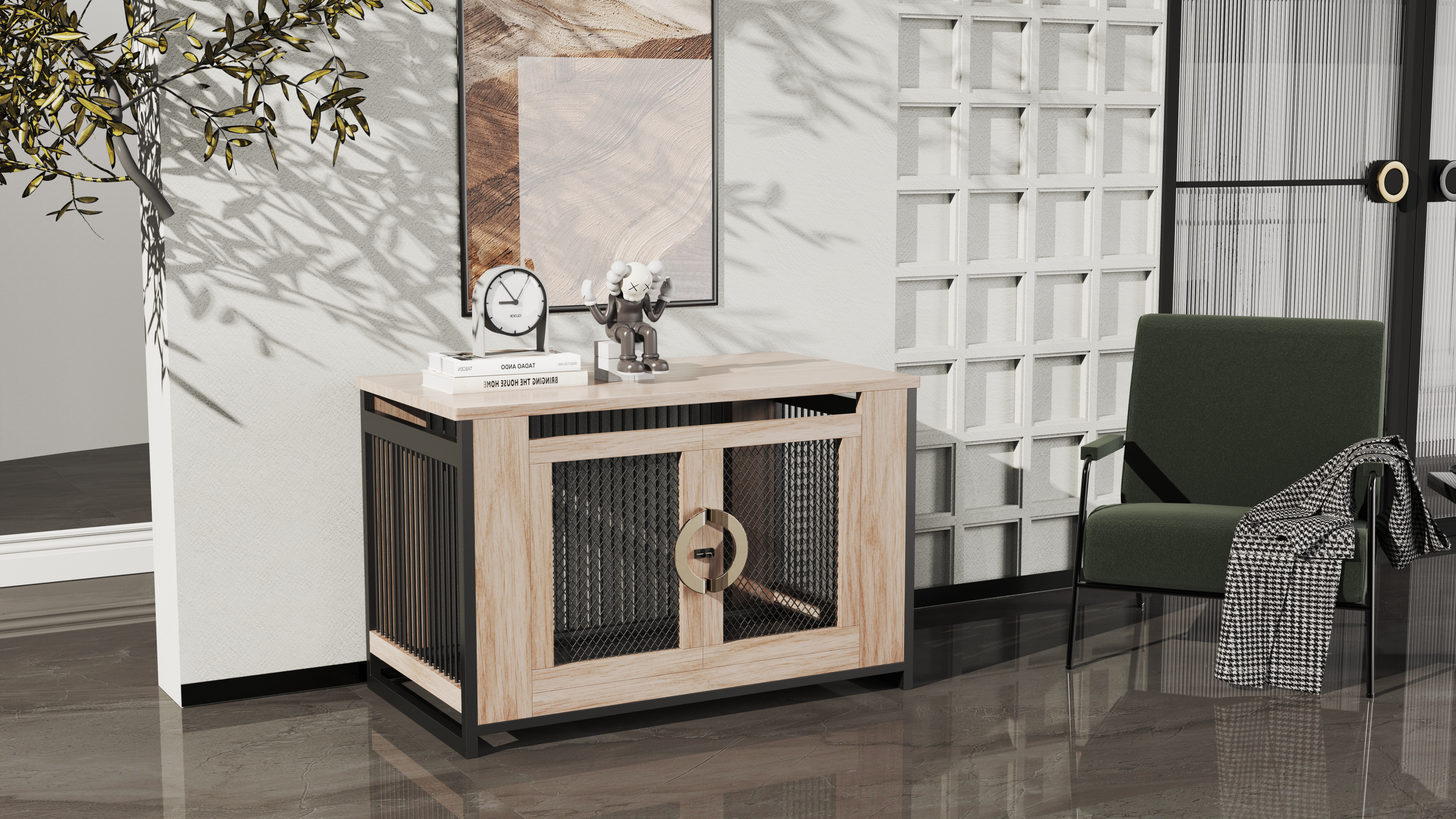 Pet dog，cage，furniture，