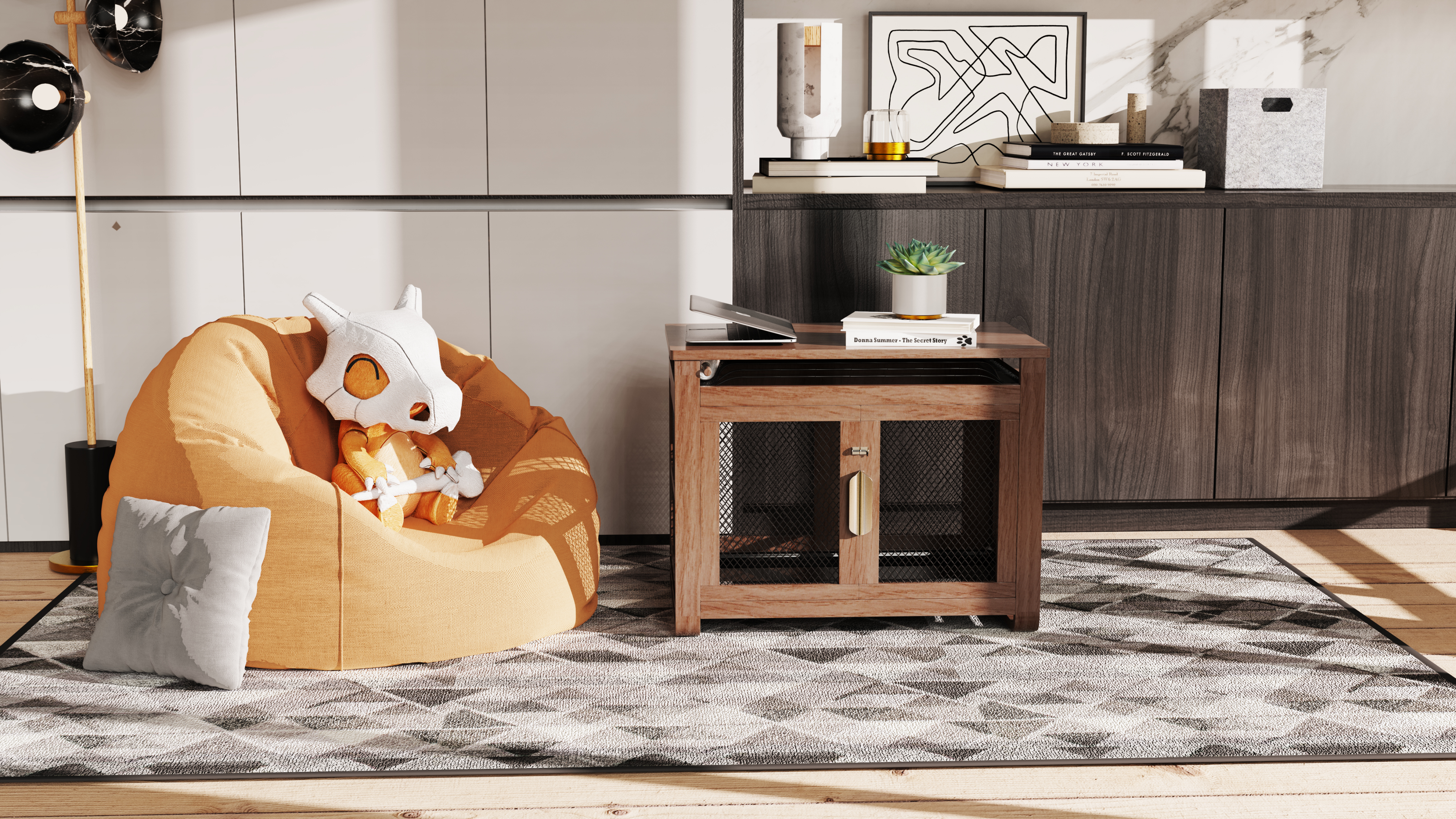 Pet dog，cage，furniture，