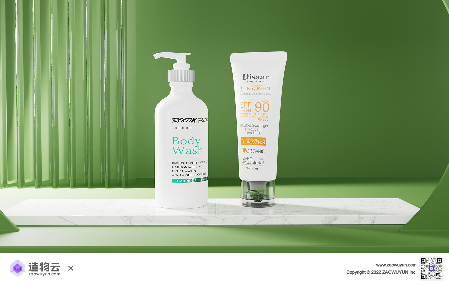 Beauty care，fresh，green，natural，3d，E-commerce scene，Template，Render，