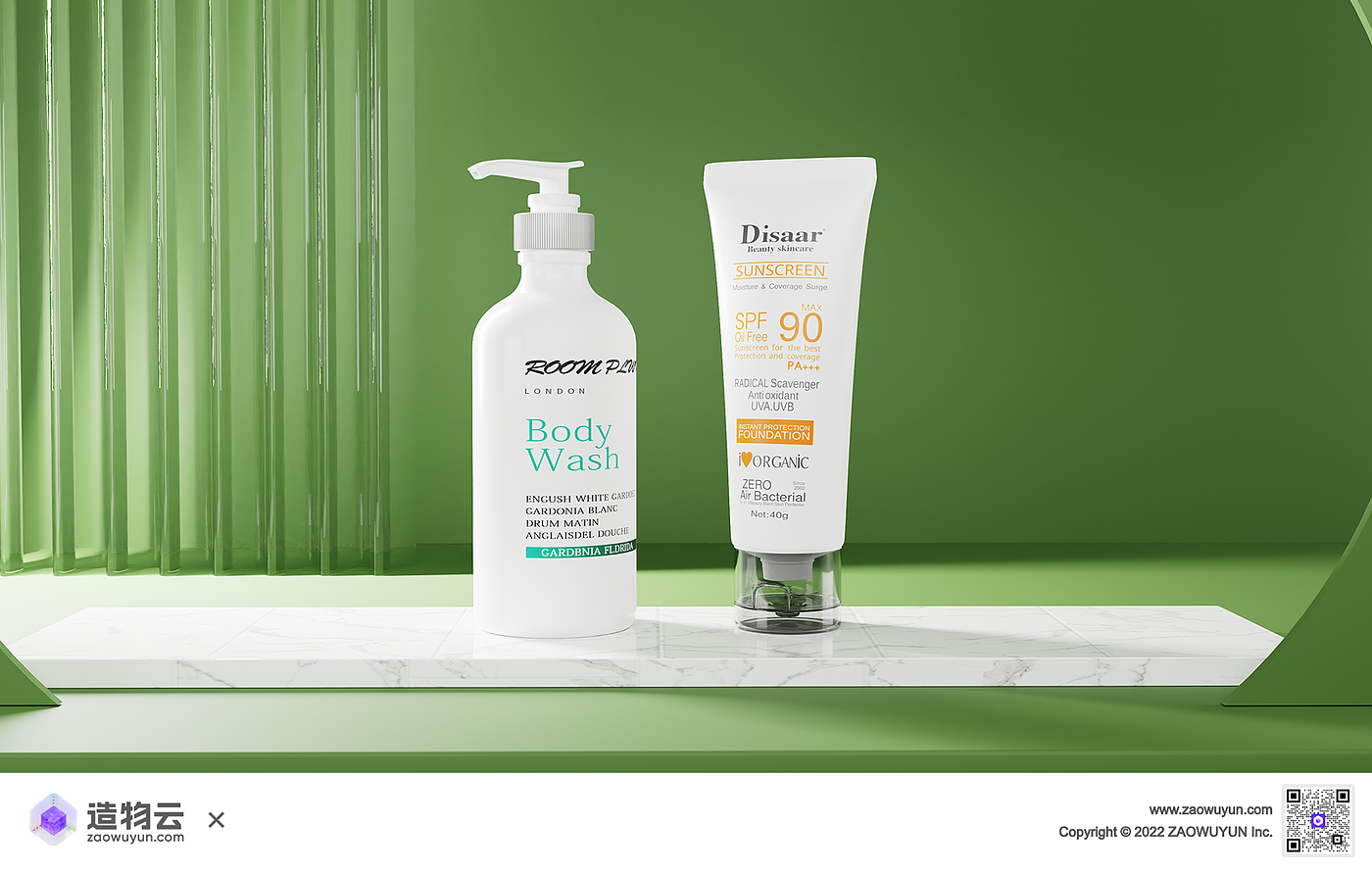 Beauty care，fresh，green，natural，3d，E-commerce scene，Template，Render，