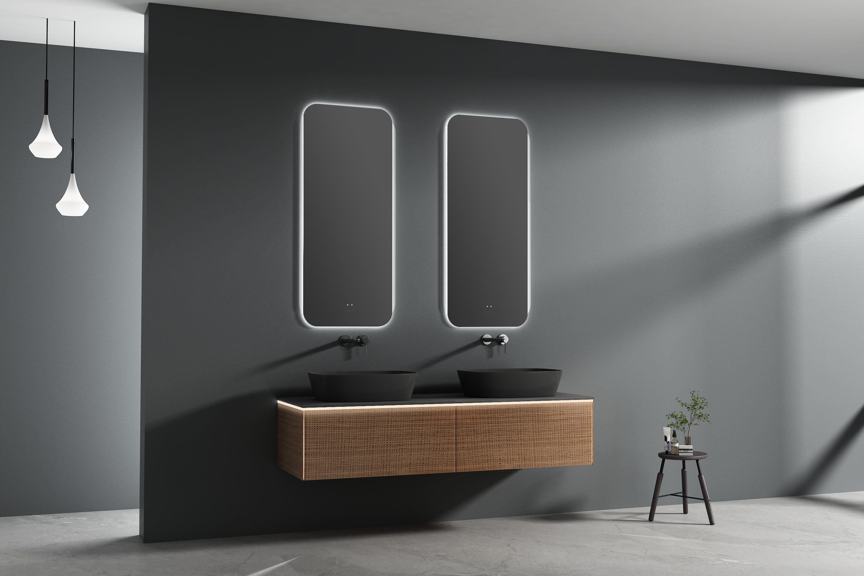 Atmosphere lighting, concave-convex texture panel, wall faucet，