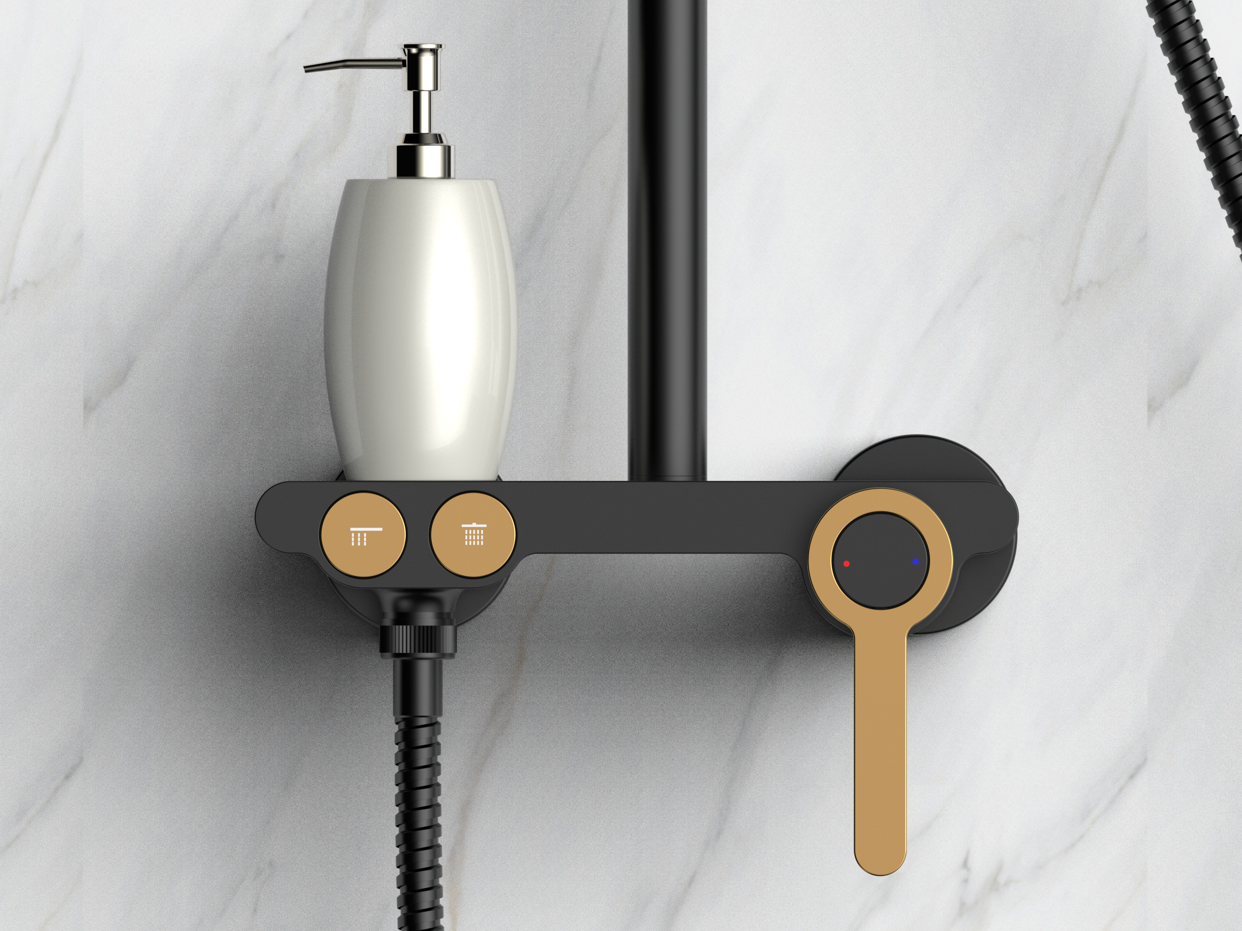 Minimal elements add unique style to bathroom space.，