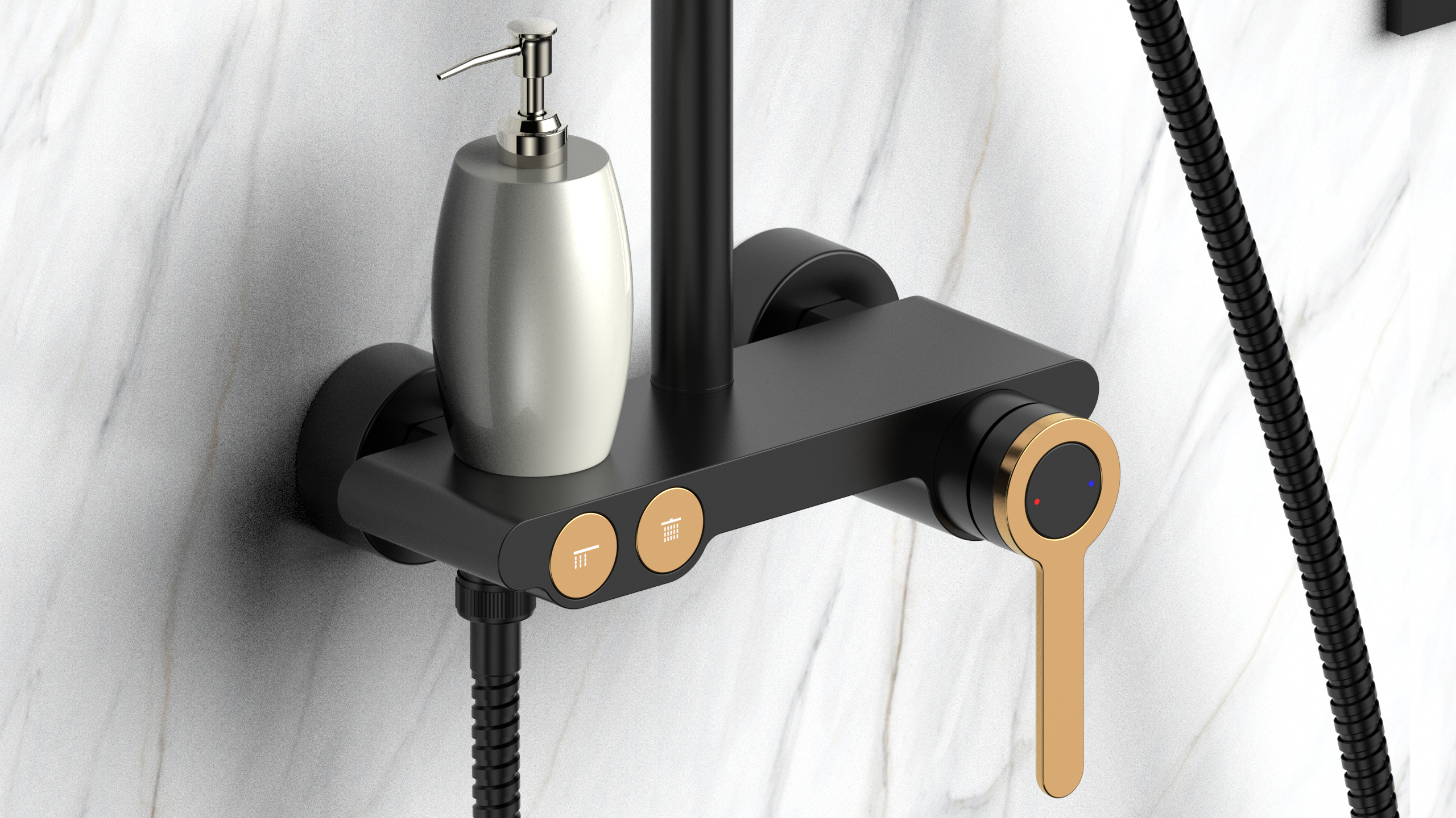 Minimal elements add unique style to bathroom space.，