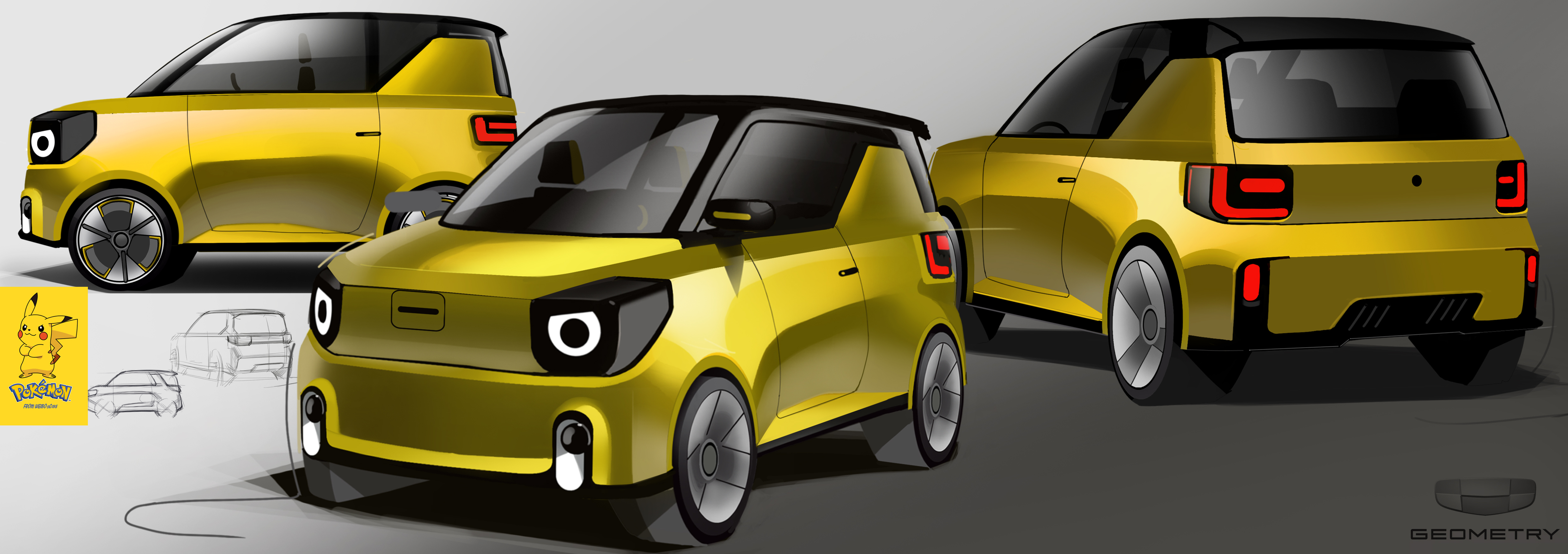 Automobile design，industrial design，Two-bit rendering，Automobile exterior decoration design，Hand drawn，product design，