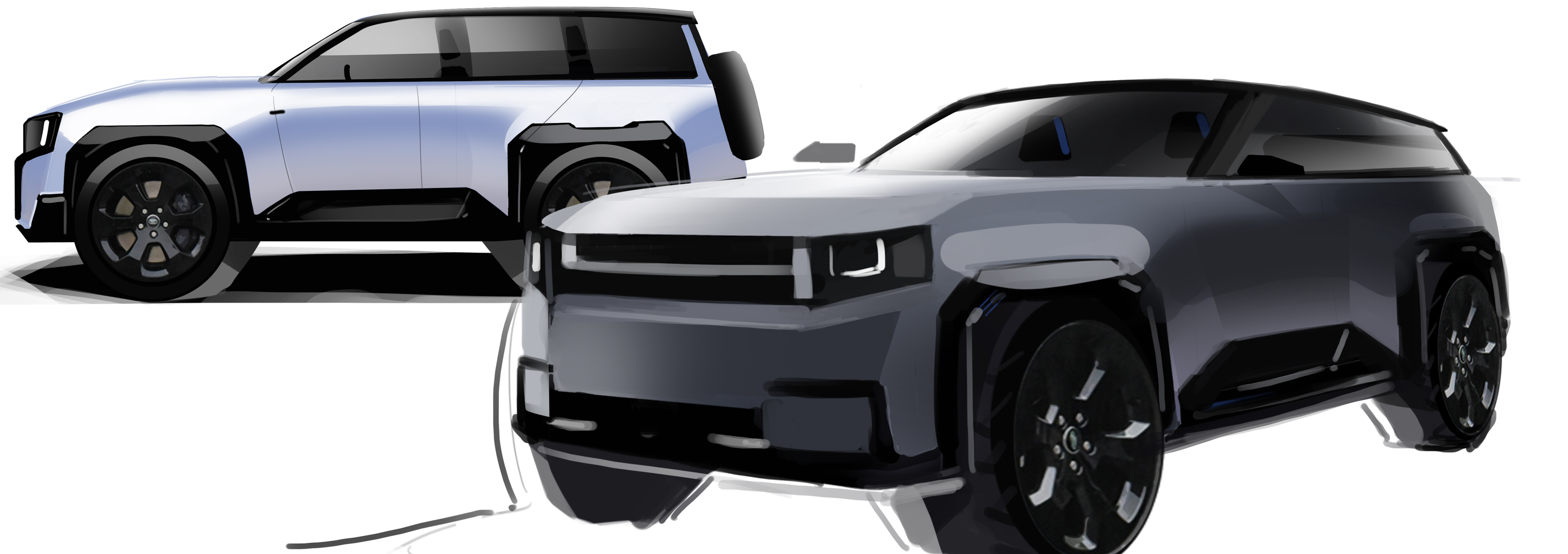 Automobile design，industrial design，Two-bit rendering，Automobile exterior decoration design，Hand drawn，product design，