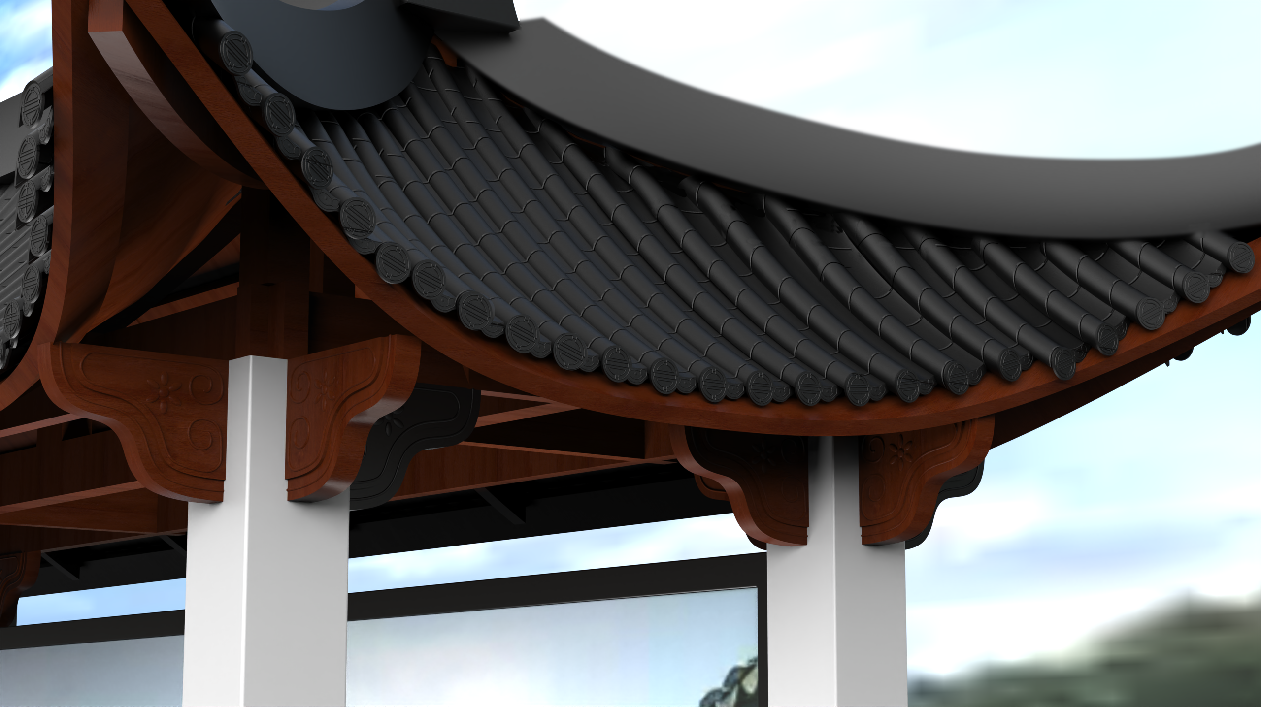 Bus stop，Stop sign，Site，transit，Hui school，Huizhou architecture，Wooden structure，Tile，