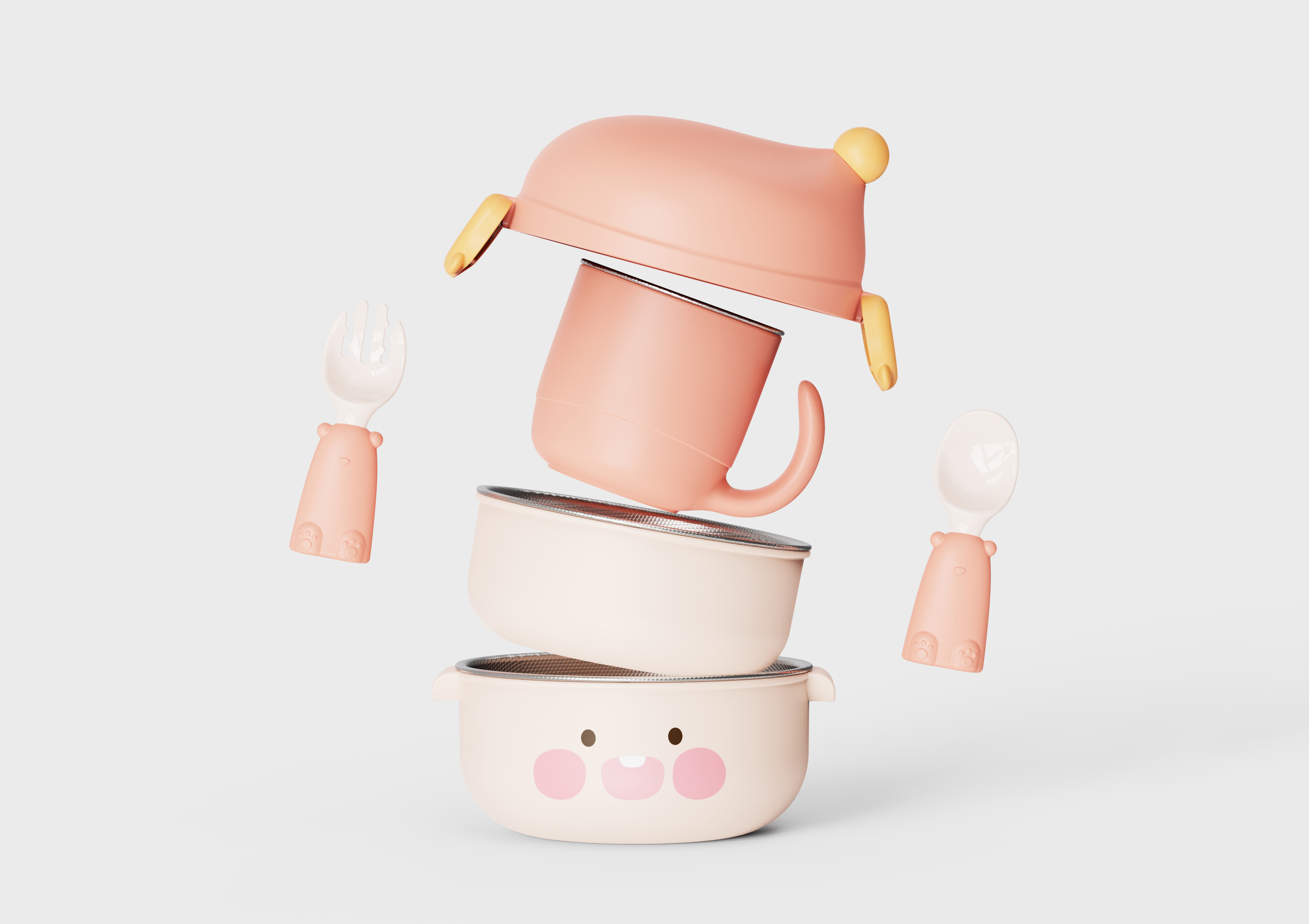 Child mother and baby，Lunch box，