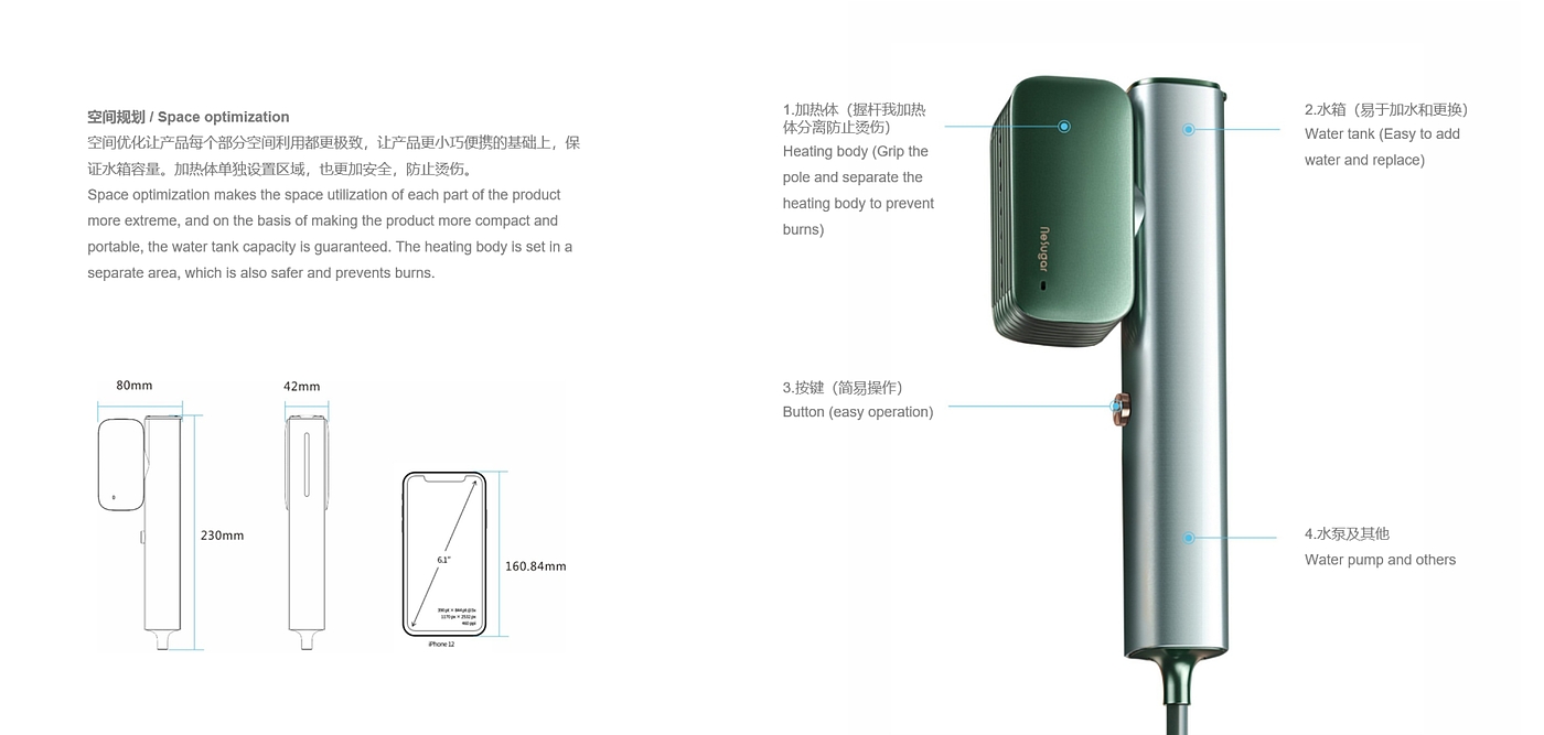 product design，Hanging ironing machine，Ergonomics，concise，steam，Portable，Easy to use，