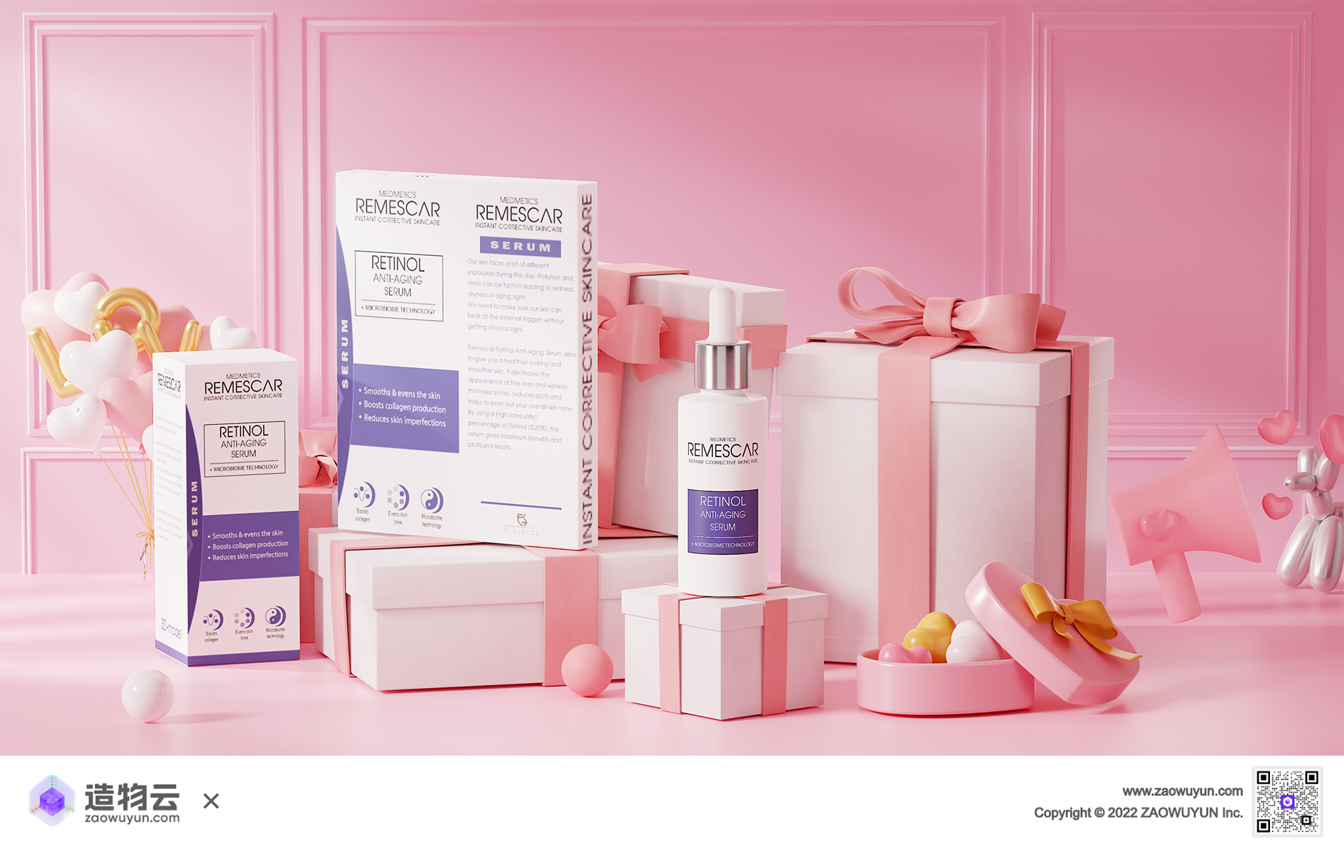 Valentine's Day，Pink，gift，Beauty makeup，girl，online retailers，scene，three-dimensional，