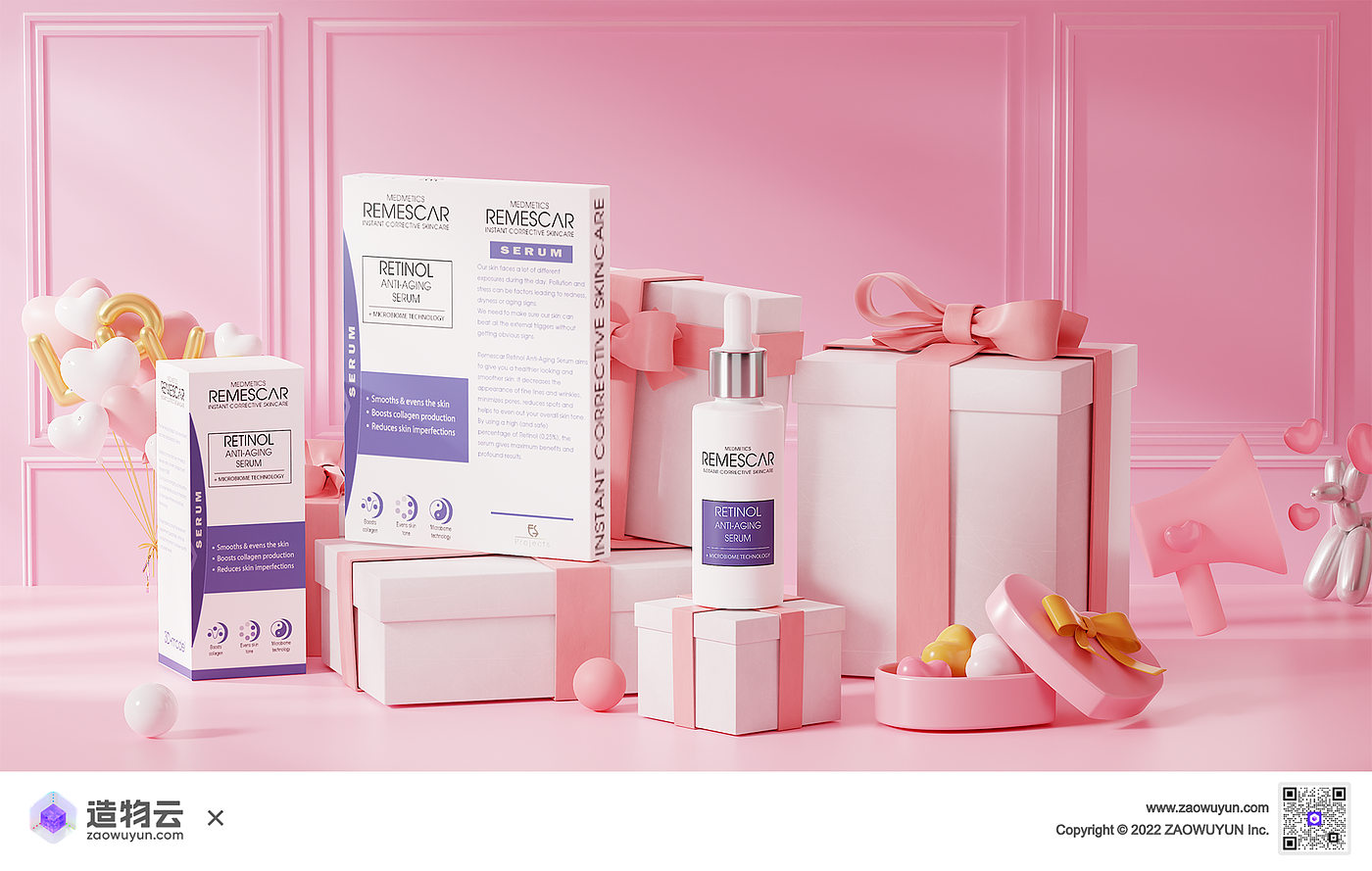 Valentine's Day，Pink，gift，Beauty makeup，girl，online retailers，scene，three-dimensional，