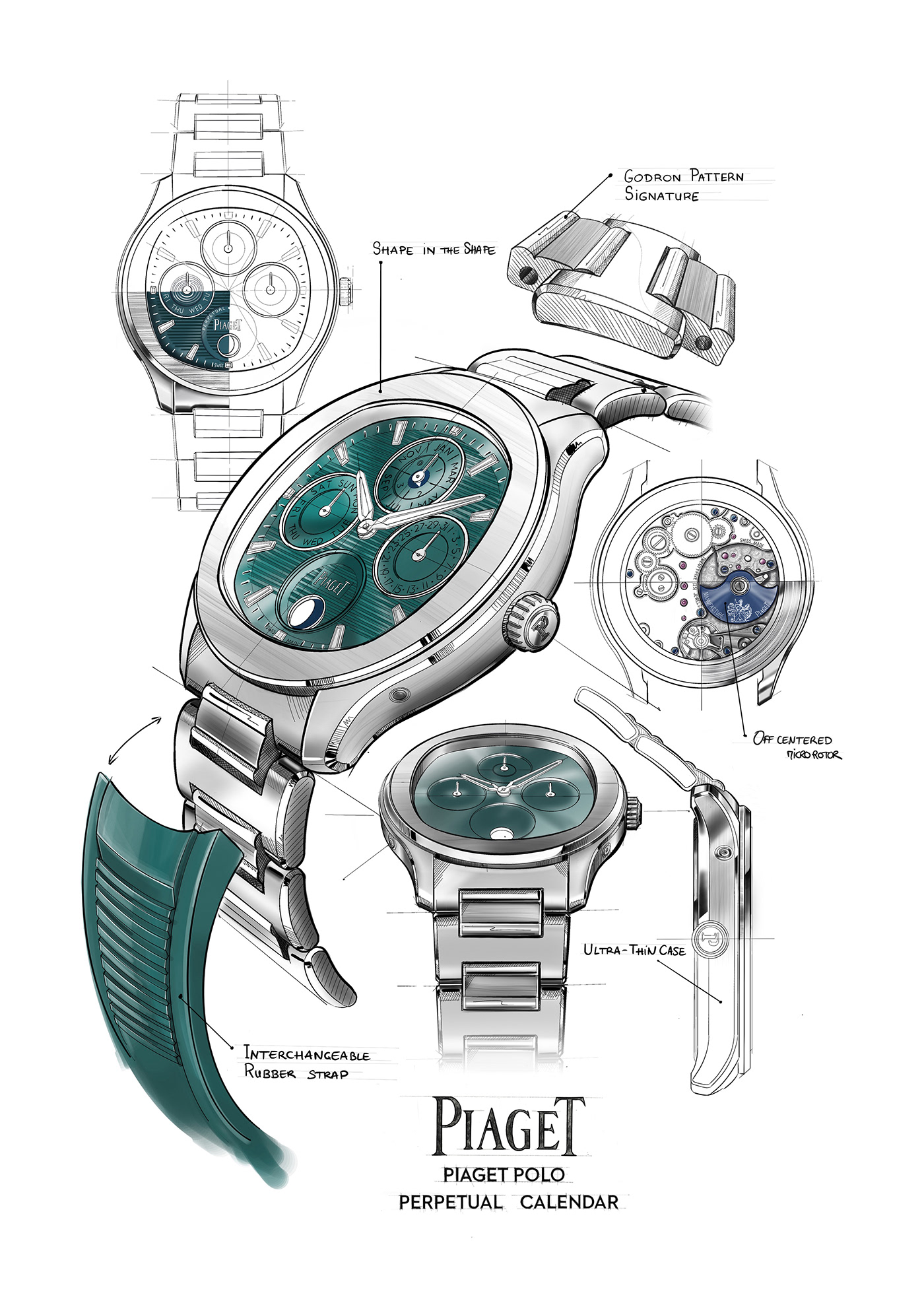 Wrist watch，Watch design，Design and development，sketch，product design，Piaget，Earl，