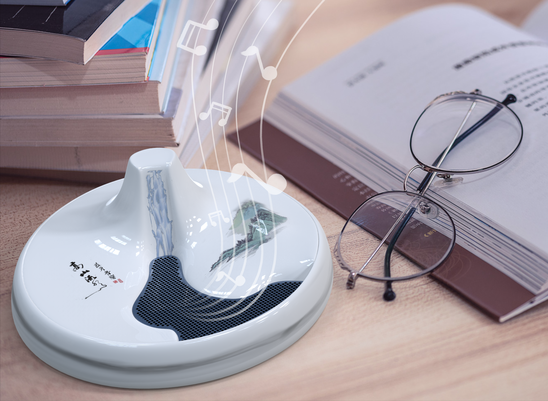 High mountains and flowing water，Idiom Wen Chuang，ceramics，Chinese style，Ink and wash，artistic conception，sound，National tide，