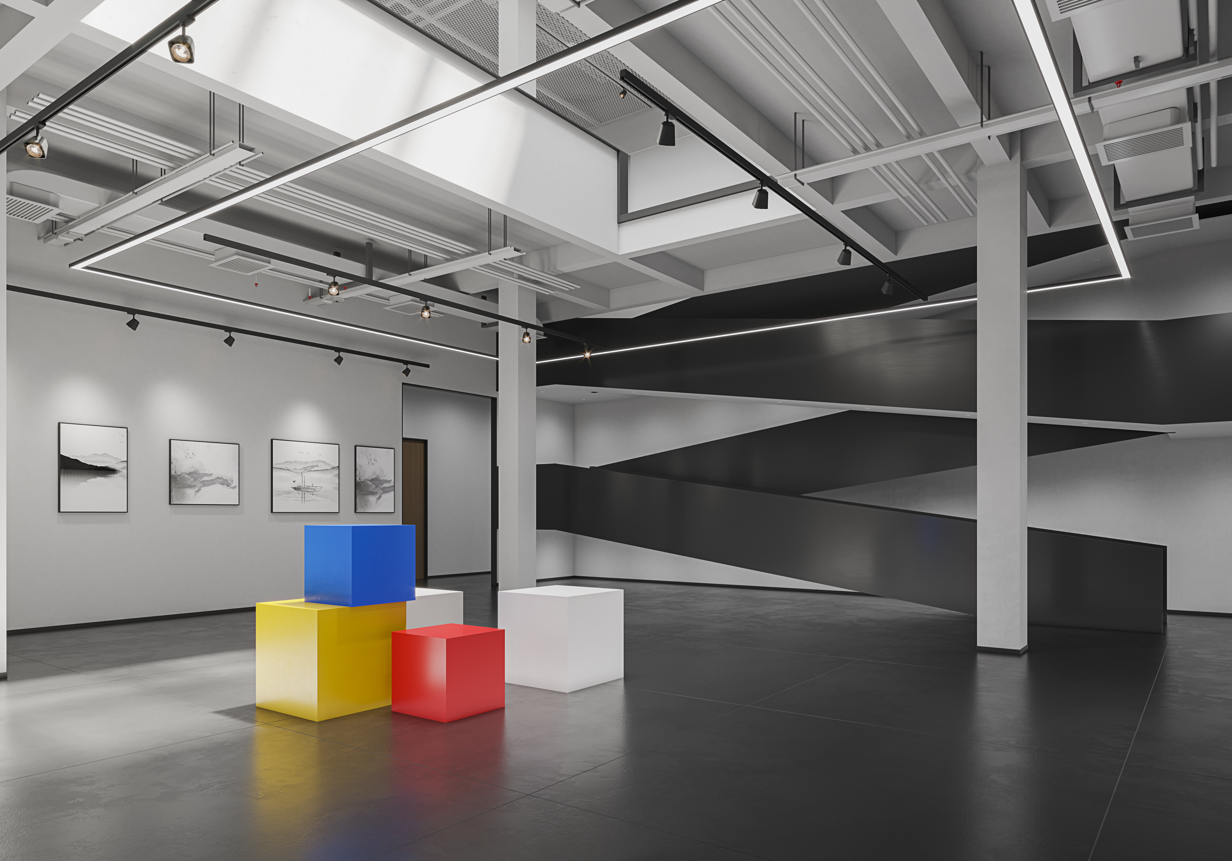 Simple black and white studio renderings，