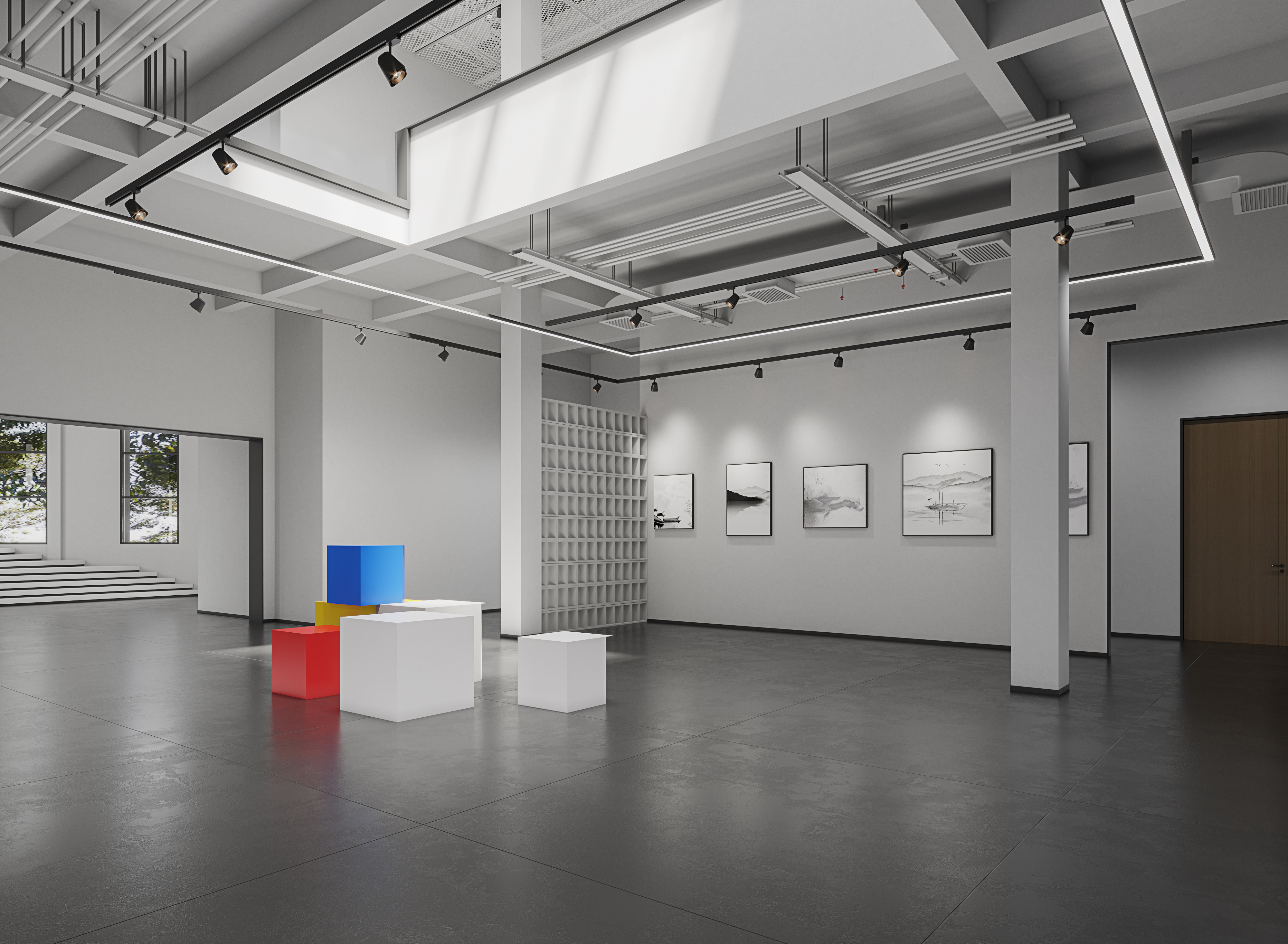 Simple black and white studio renderings，