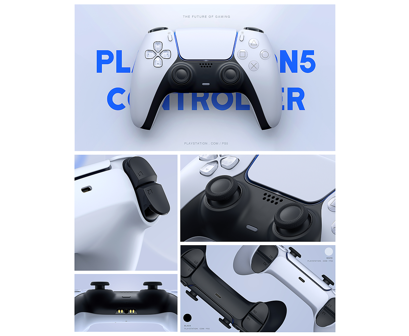 Game handle，White product rendering，Product rendering，White gamepad rendering，Game pad rendering angle，KeyShot product rendering，PS5 gamepad，2022 portfolio -01，