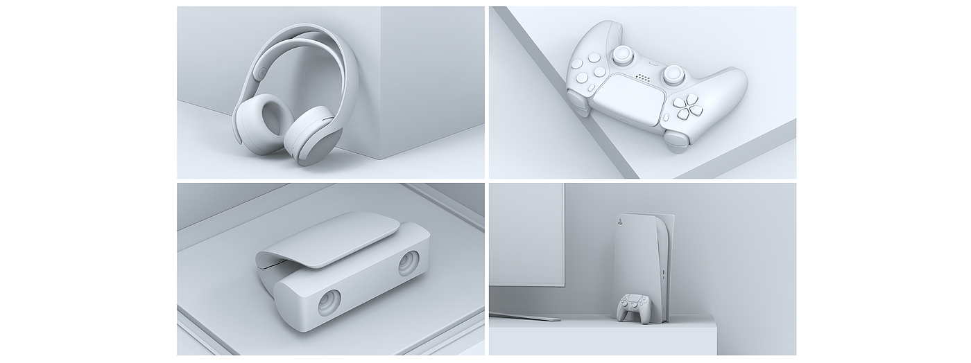 Game handle，White product rendering，Product rendering，White gamepad rendering，Game pad rendering angle，KeyShot product rendering，PS5 gamepad，2022 portfolio -01，