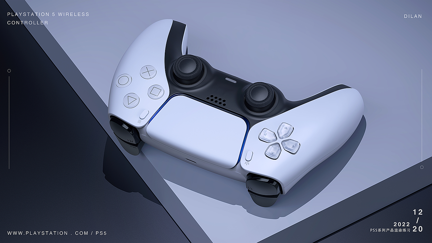 Game handle，White product rendering，Product rendering，White gamepad rendering，Game pad rendering angle，KeyShot product rendering，PS5 gamepad，2022 portfolio -01，