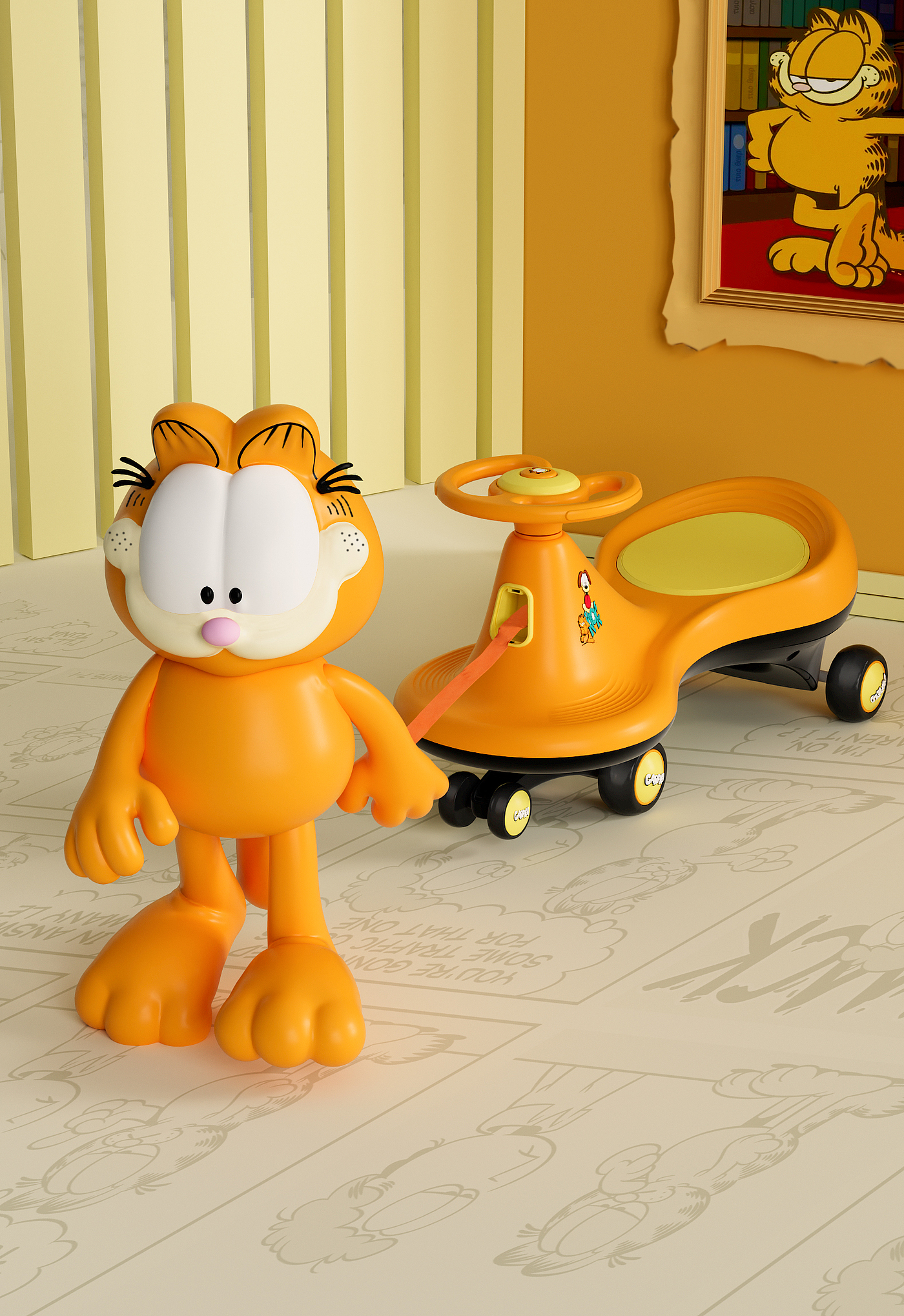 swing car，parent-child interaction ，Garfield，