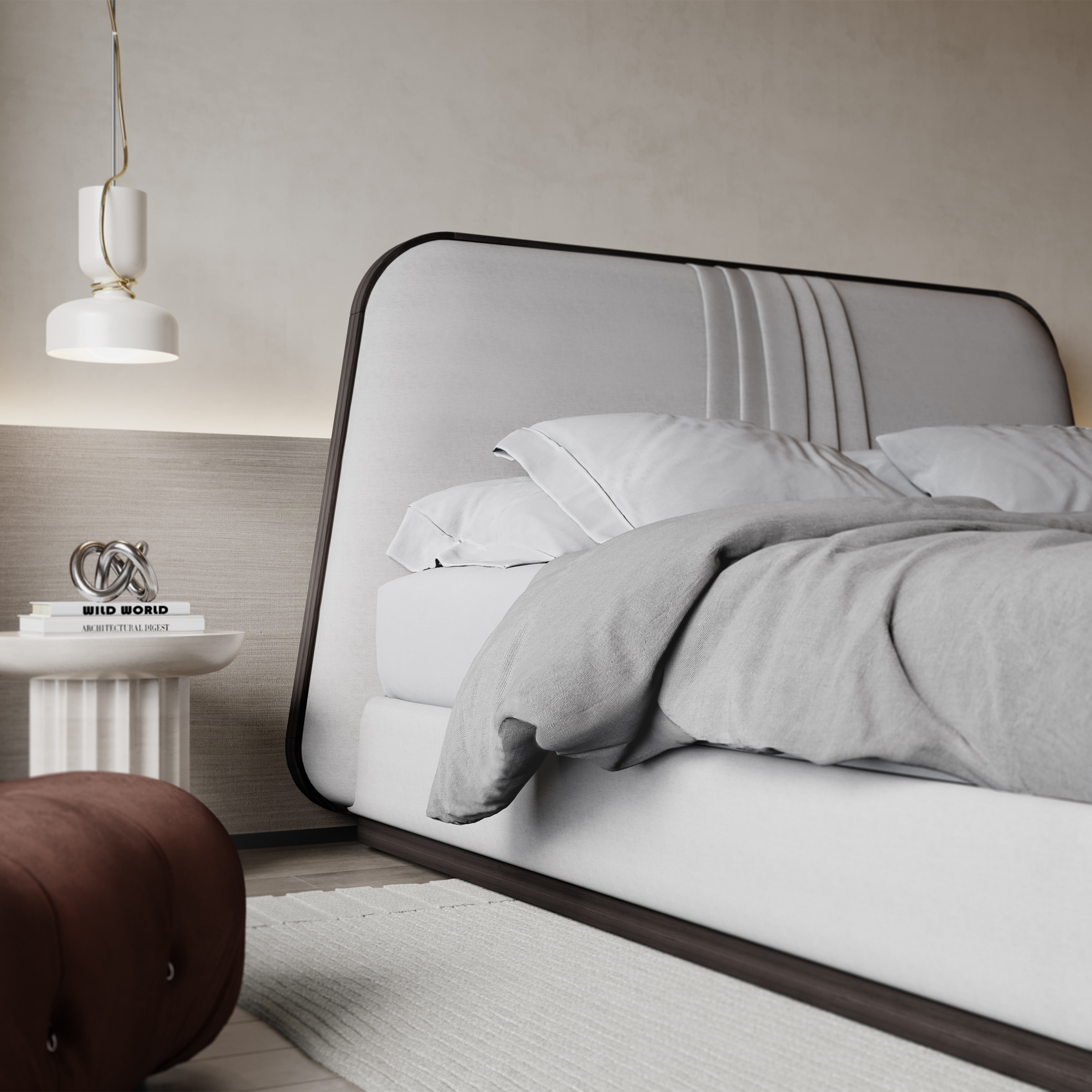 furniture，Bed，interior space ，Designer furniture，Soft bag bed，modern，furniture design ，Fine bed group，