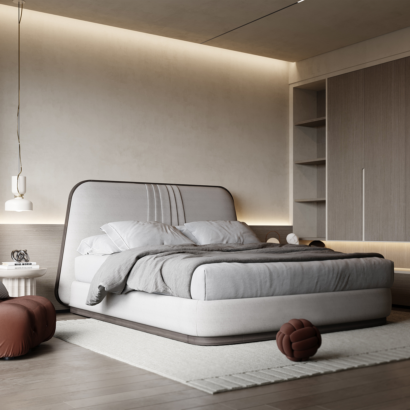 furniture，Bed，interior space ，Designer furniture，Soft bag bed，modern，furniture design ，Fine bed group，