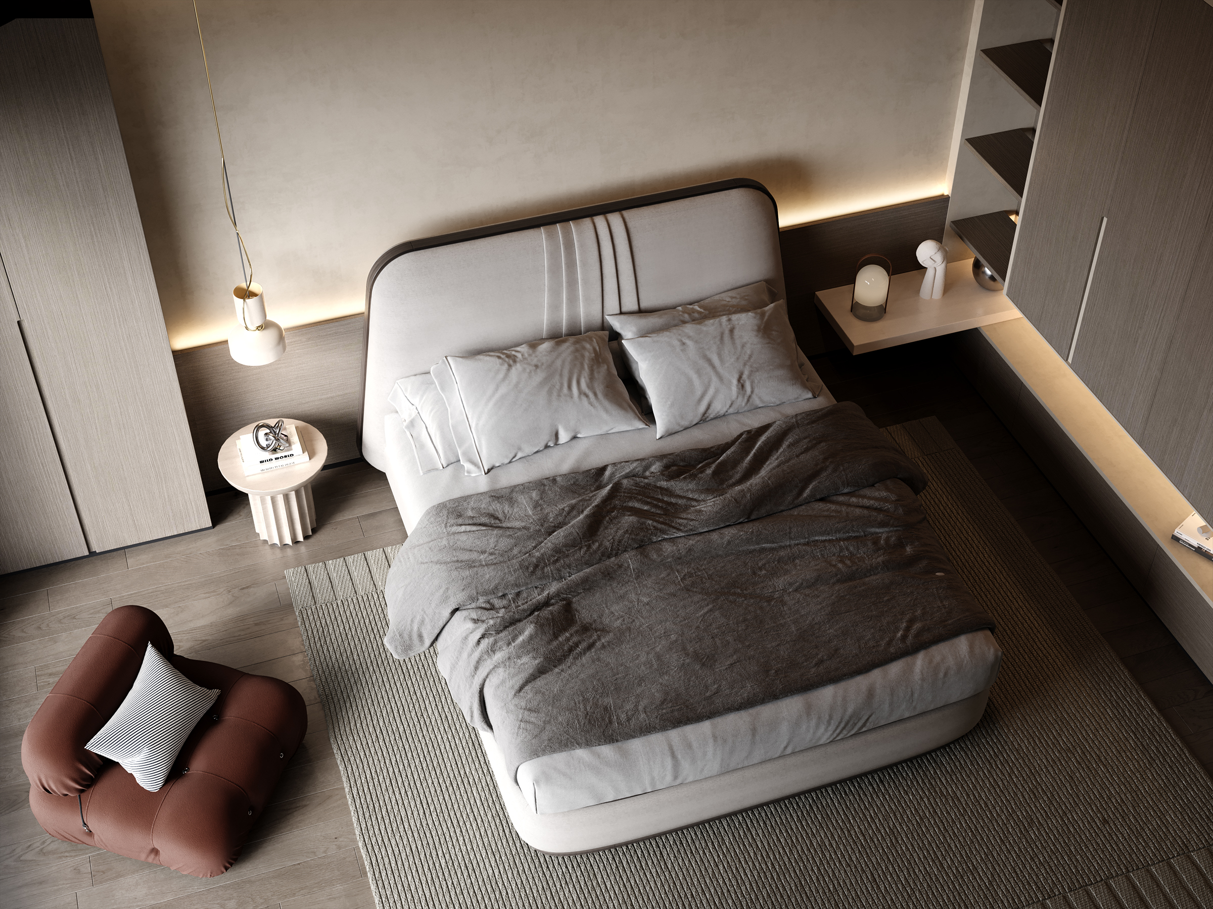 furniture，Bed，interior space ，Designer furniture，Soft bag bed，modern，furniture design ，Fine bed group，