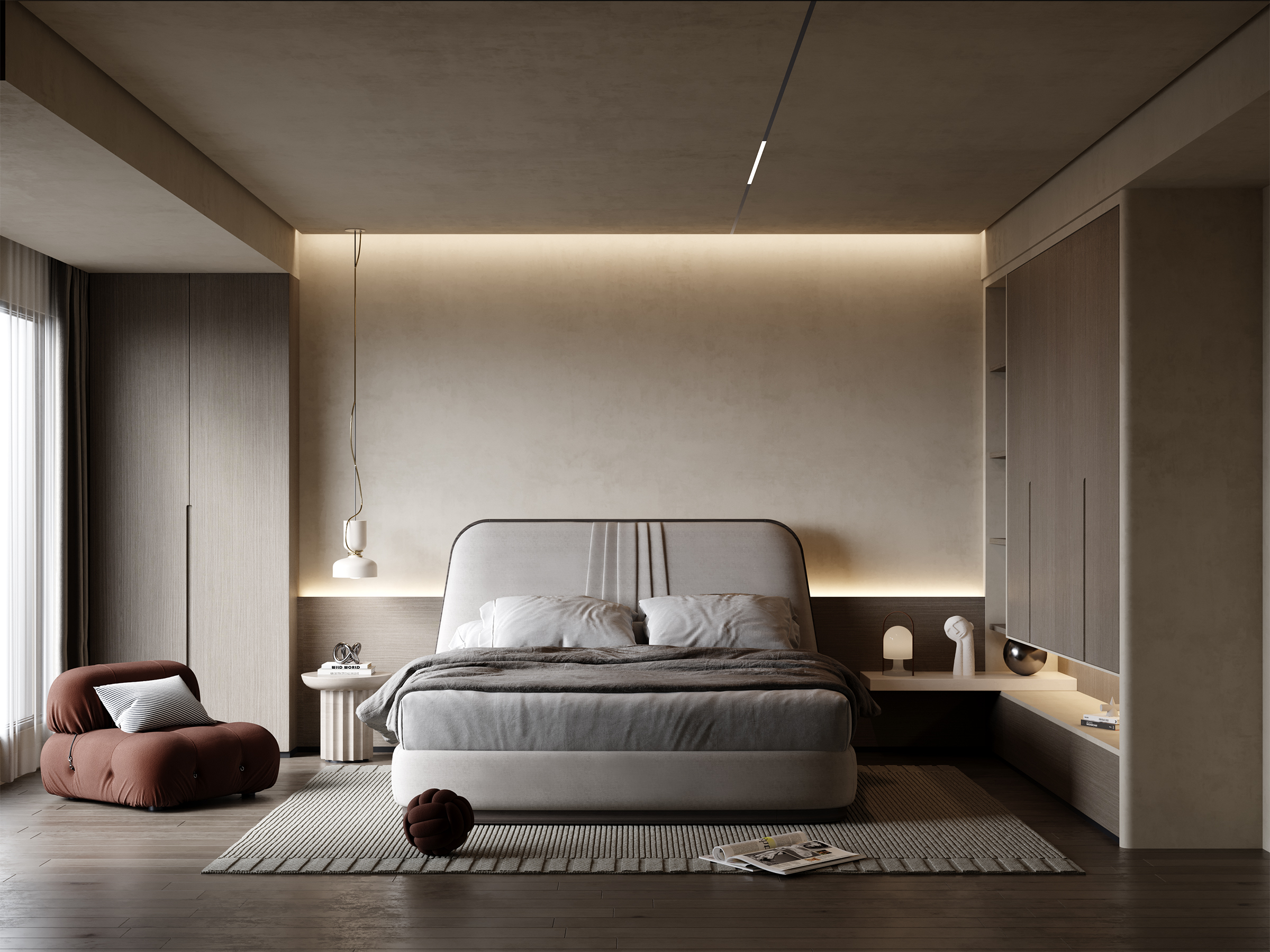 furniture，Bed，interior space ，Designer furniture，Soft bag bed，modern，furniture design ，Fine bed group，