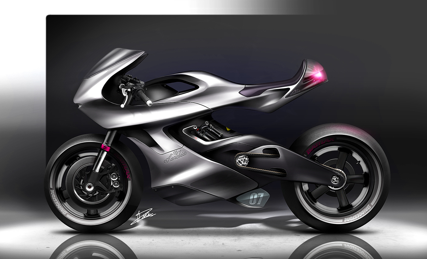 炫酷的外形代表的是速度——摩托车手稿以及渲染图 - 普象网