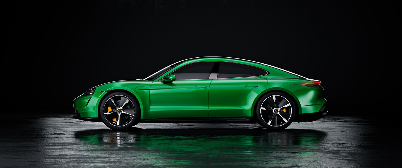 Taycan Turbo S，Porsche，Sports car，green，