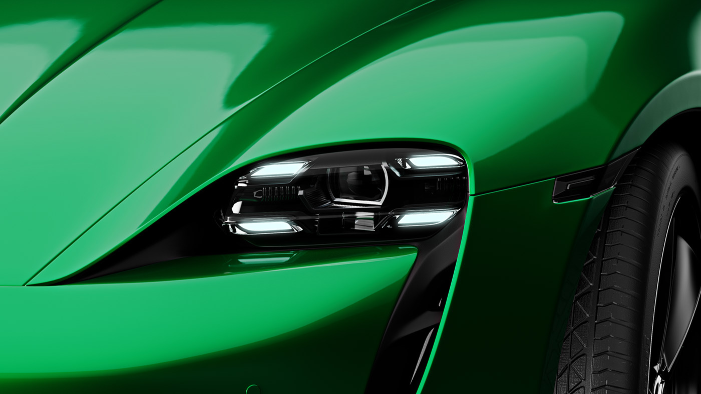 Taycan Turbo S，Porsche，Sports car，green，