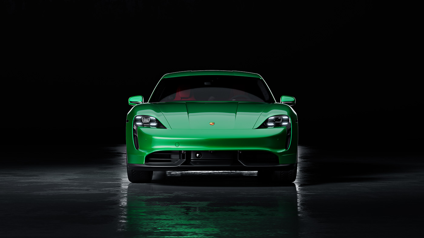 Taycan Turbo S，Porsche，Sports car，green，