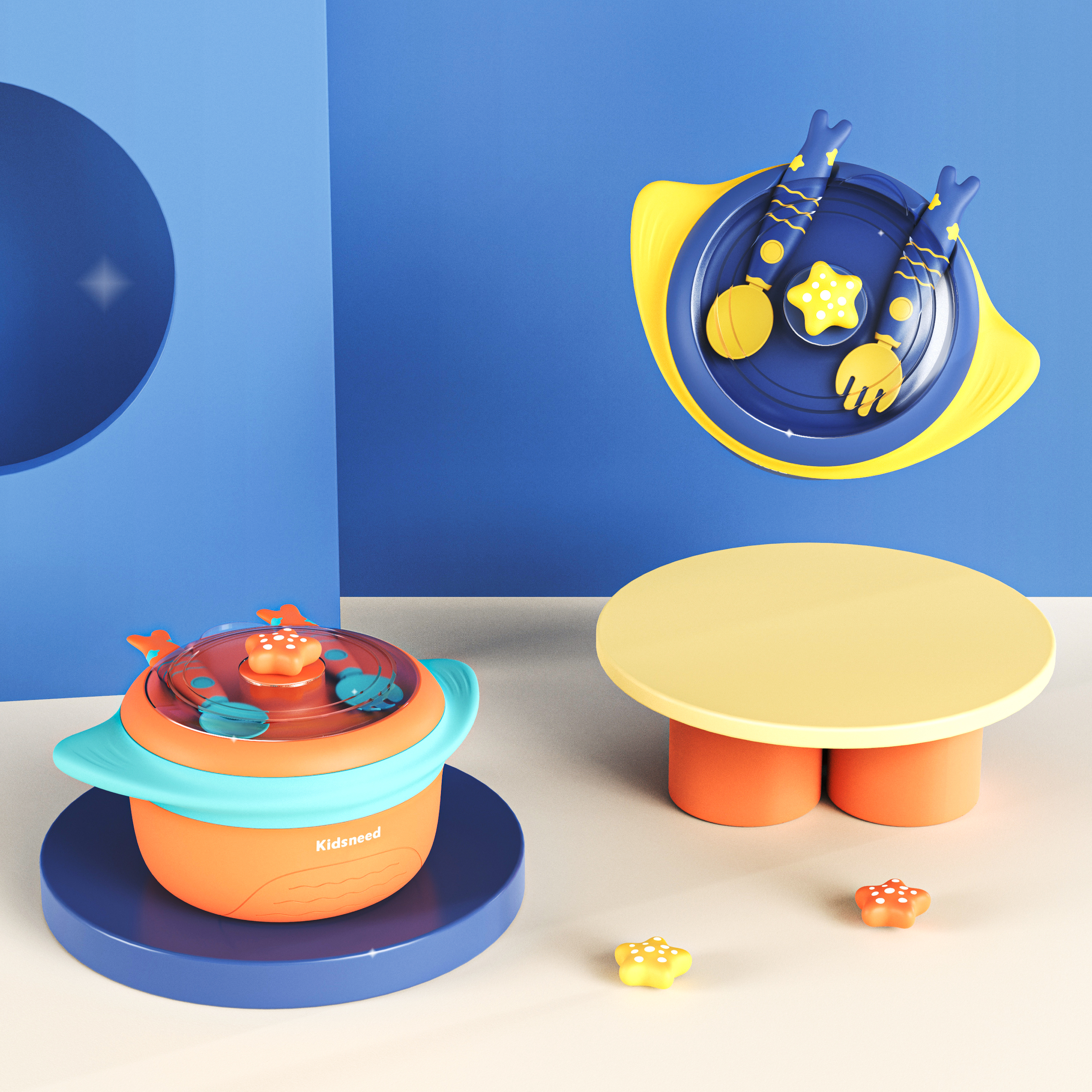 Mother and baby，Water injection heat preservation bowl，Cartoon，ocean，Manta Ray，