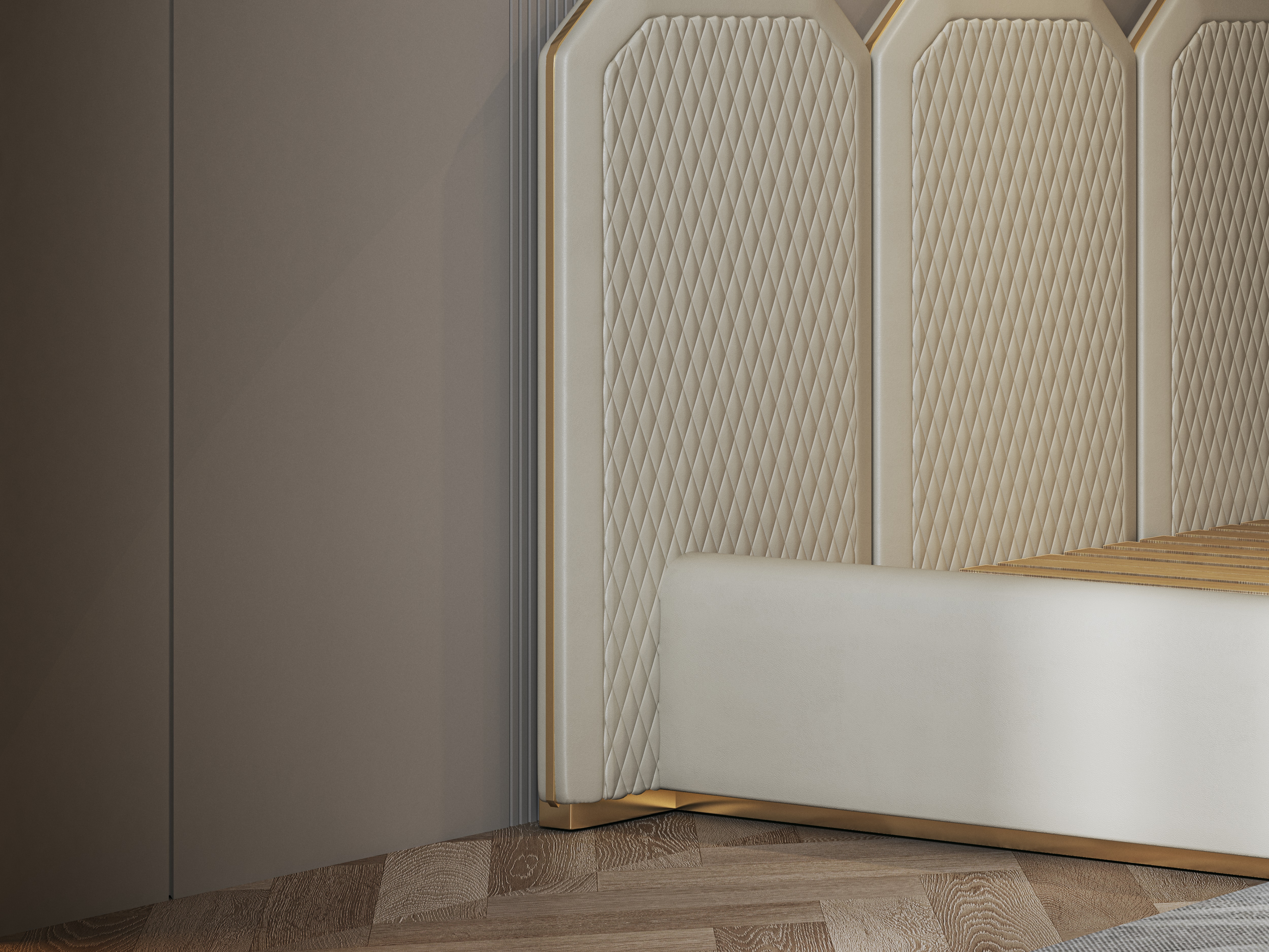 bedroom，Interior design，Bed，Bedding，bedside cupboard，