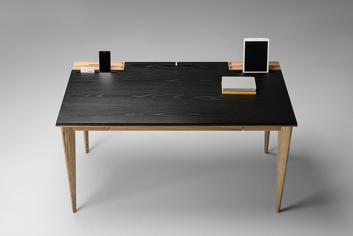 Table，Office supplies slot，Place electronic equipment in the opening，Cutting device centralized wire and cable，ollly，